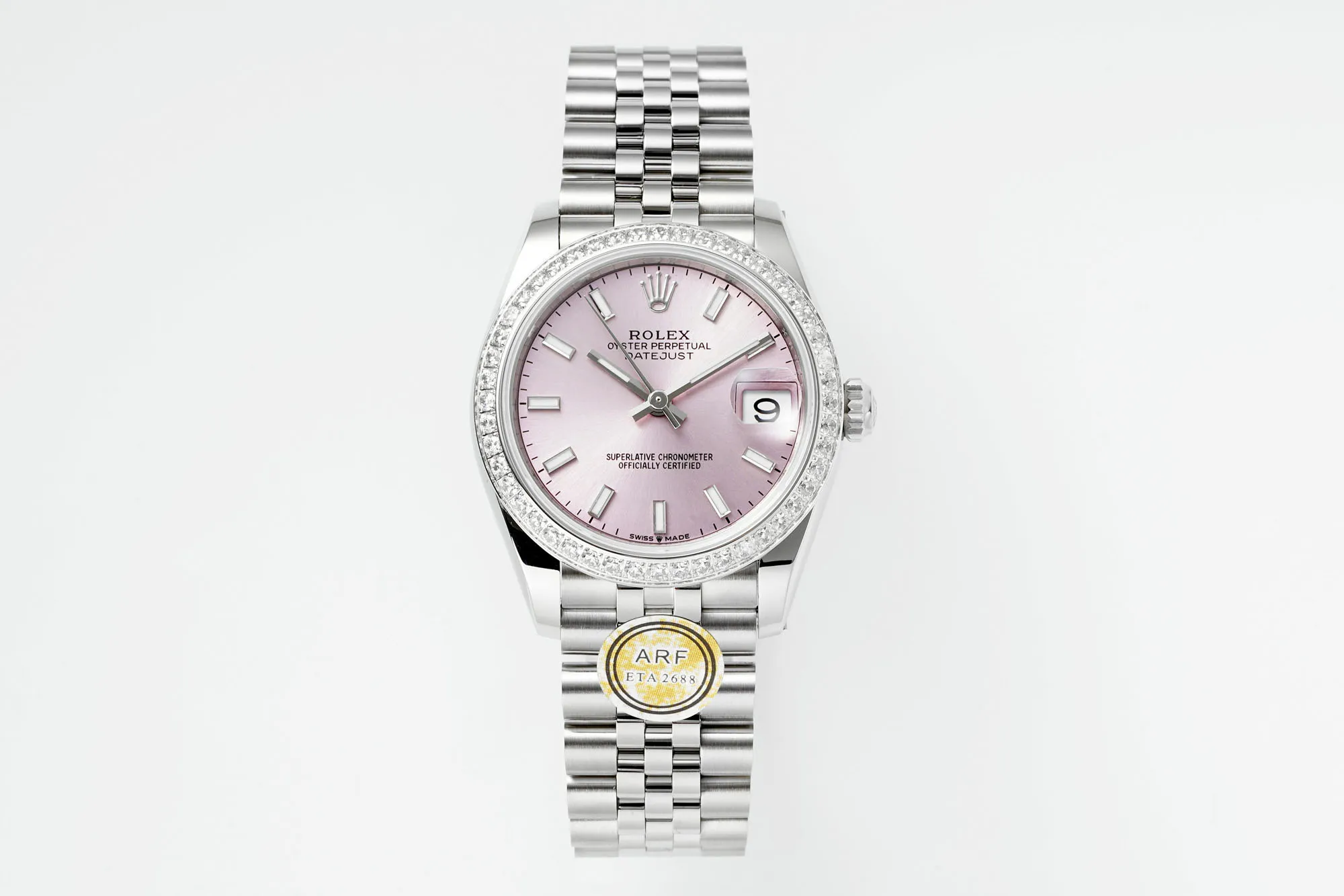 AR Factory Rolex Datejust 31mm Pink Dial Diamond Bezel Stainless Steel Jubilee Bracelet Women's Luxury Watch