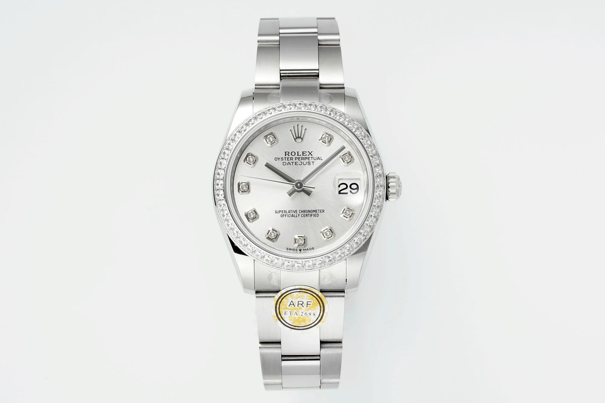 AR Factory Rolex Oyster Perpetual Datejust 31mm White Dial Diamond Bezel Stainless Steel Ladies Watch