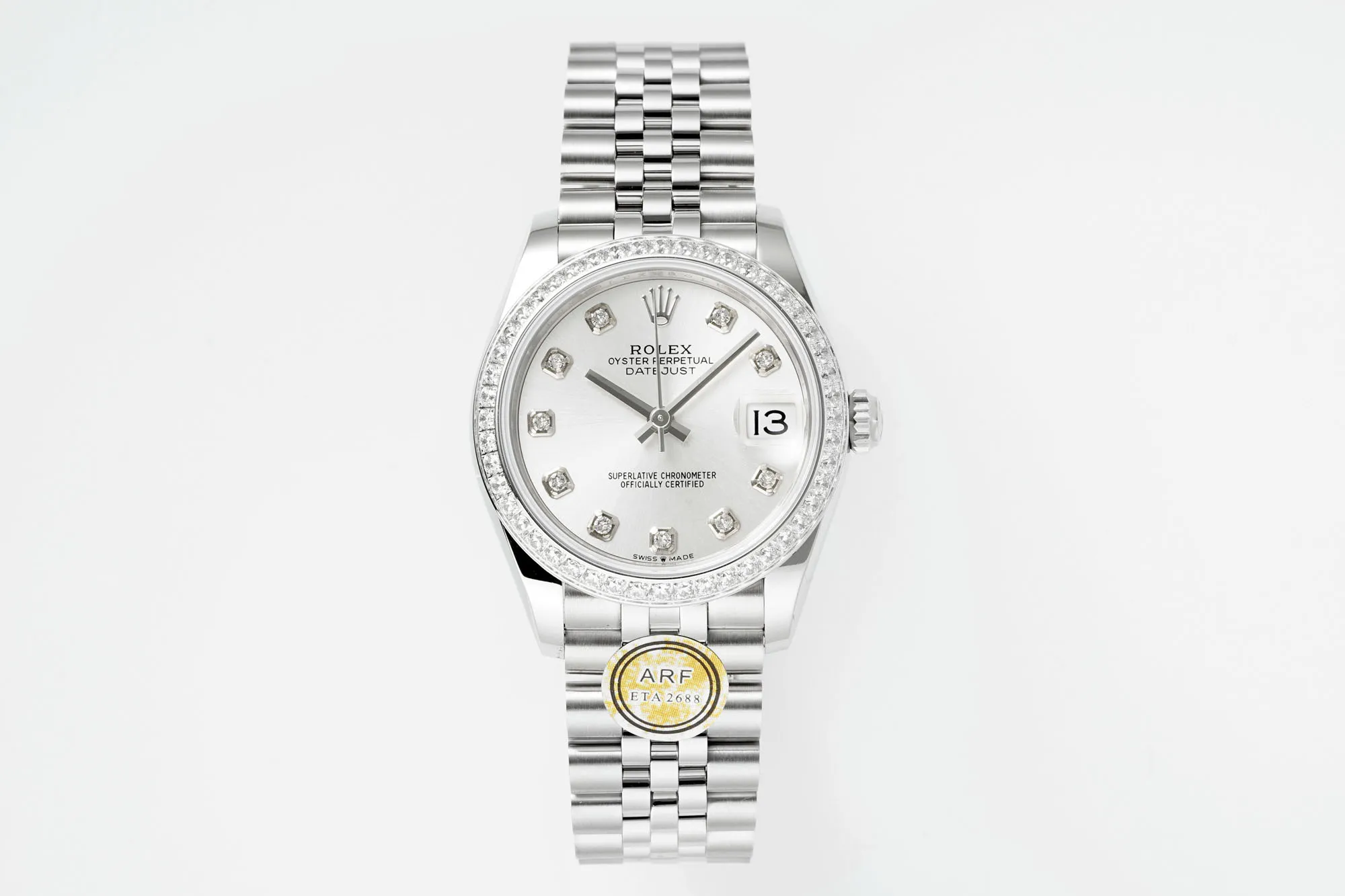 AR Factory Rolex Datejust 31mm Stainless Steel White Dial Diamond Bezel Jubilee Bracelet Women's Watch