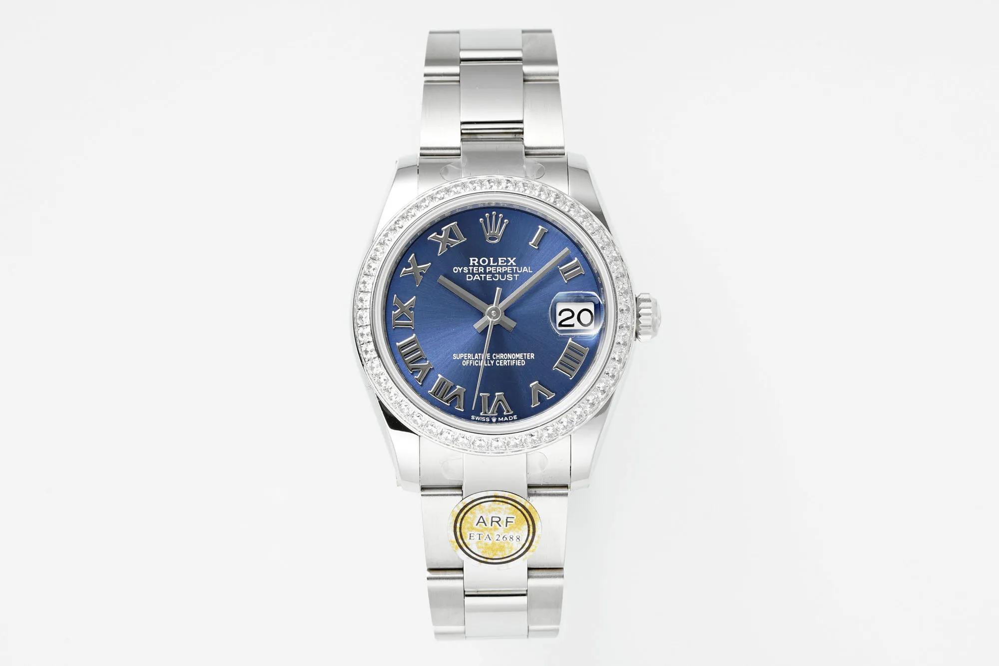 AR Factory Rolex Datejust 36mm Blue Dial Roman Numerals Diamond Bezel Stainless Steel Oyster Bracelet Luxury Watch