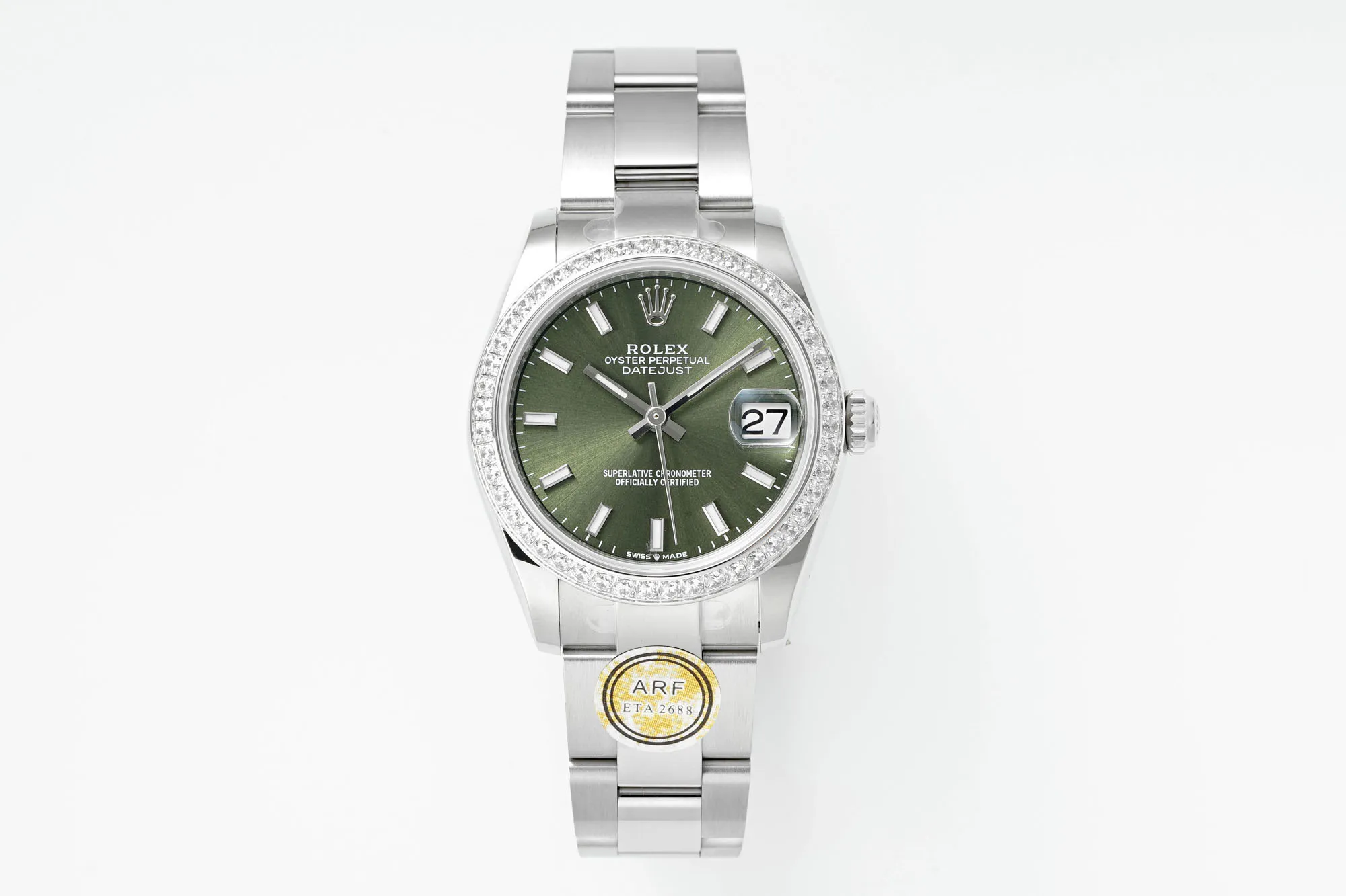 AR Factory Rolex Datejust 31mm Green Dial Diamond Bezel Stainless Steel Oyster Bracelet Watch