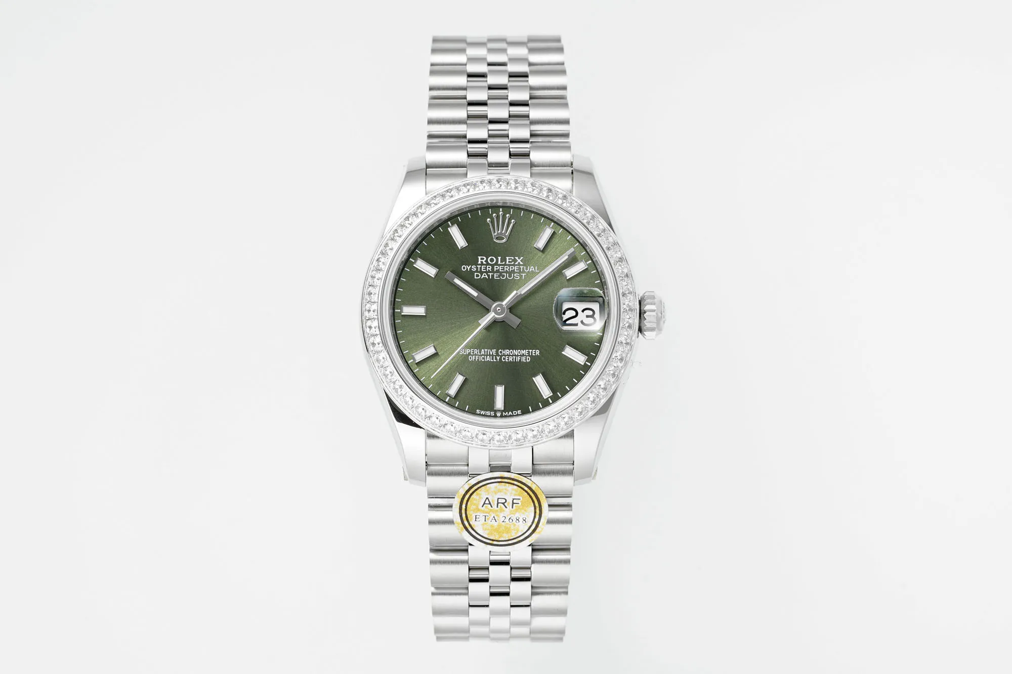 AR Factory Rolex Datejust 31mm Green Dial Diamond Bezel Stainless Steel Jubilee Bracelet Women's Luxury Watch