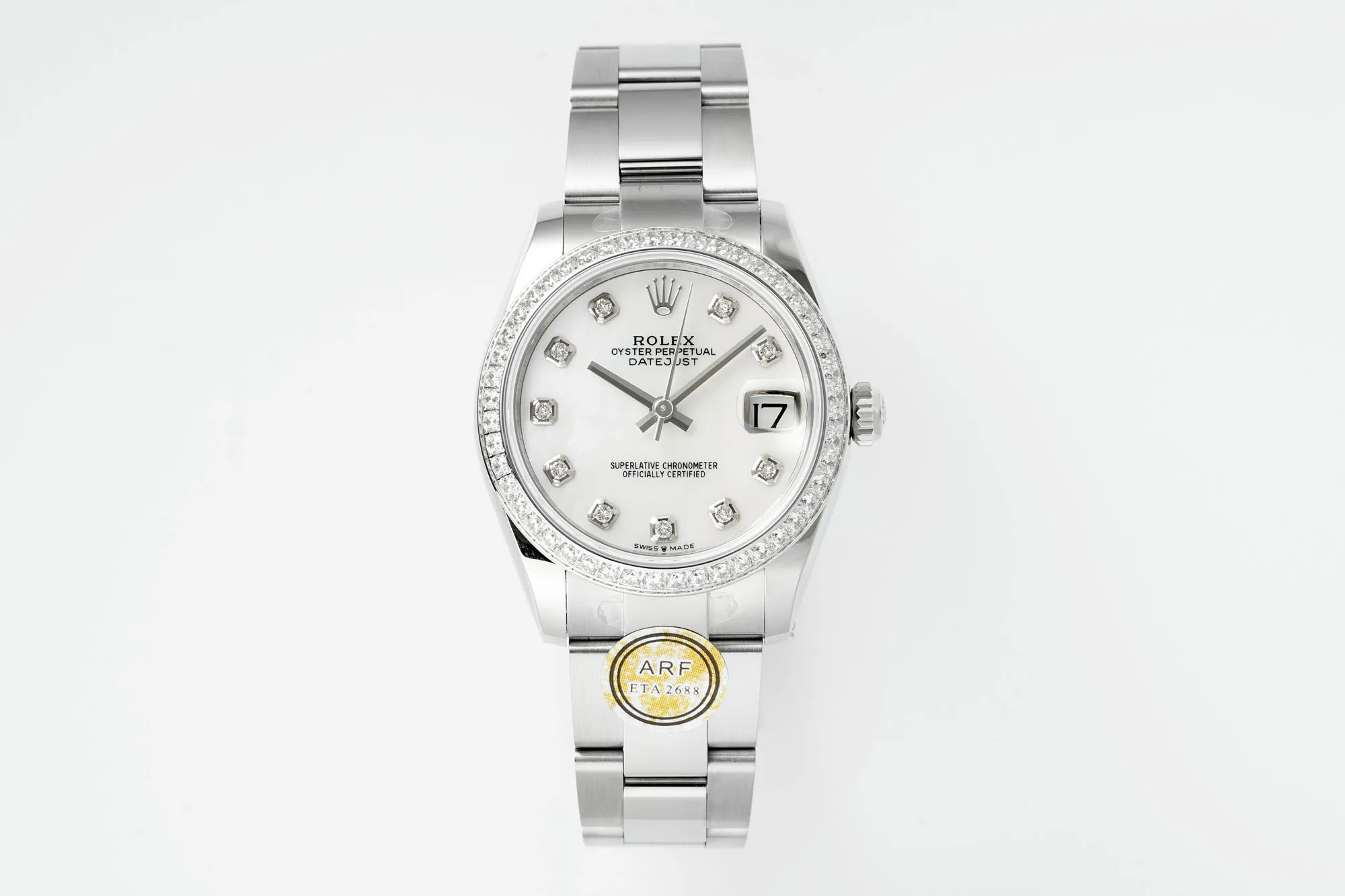 AR Factory Rolex Datejust 31mm White Dial Diamond Bezel Stainless Steel Oyster Bracelet Women's Watch