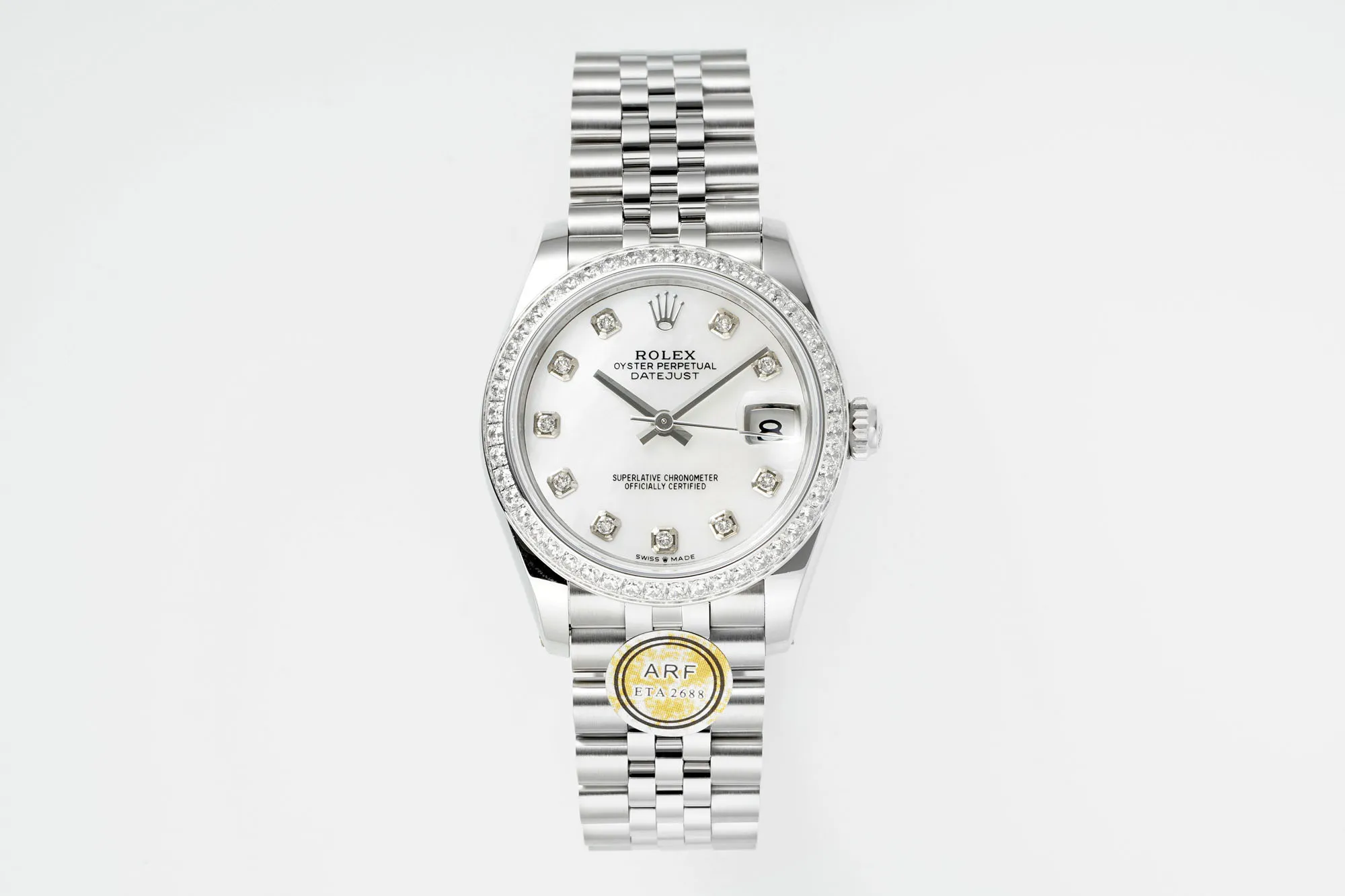 AR Factory Rolex Datejust 31mm White Mother-of-Pearl Dial Diamond Bezel Stainless Steel Jubilee Bracelet Women's Luxury Watch