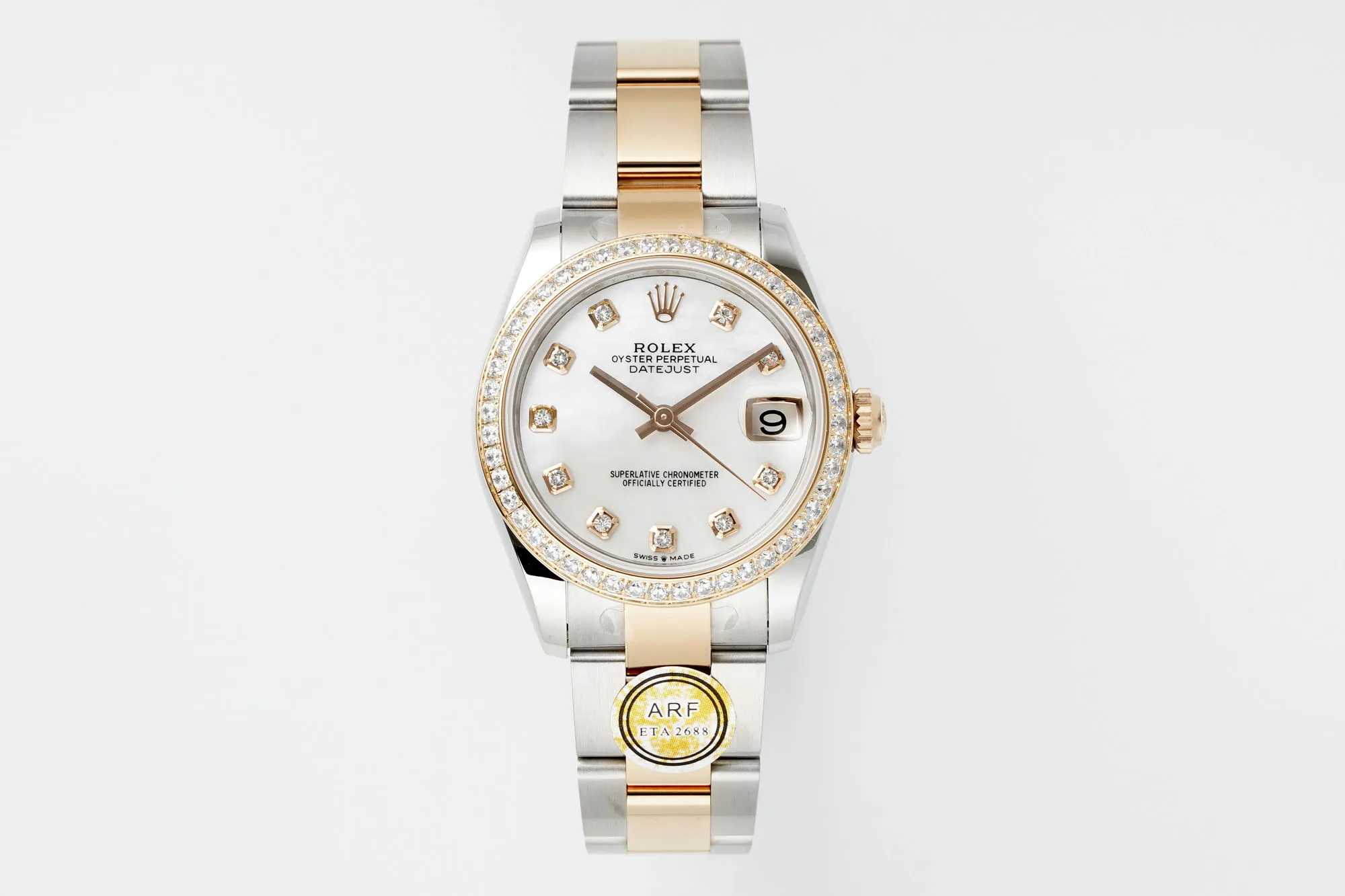 AR Factory Rolex Datejust 31mm White Dial Diamond Bezel Two-Tone Oystersteel and Yellow Gold Ladies Watch