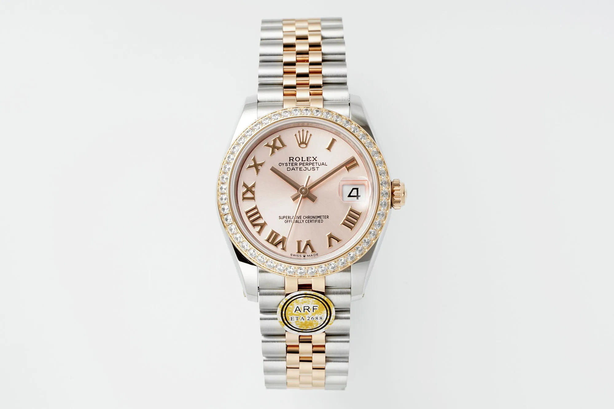 AR Factory Rolex Lady-Datejust 28mm Pink Dial Diamond Bezel Two-Tone Stainless Steel and Yellow Gold Jubilee Bracelet Automatic Watch