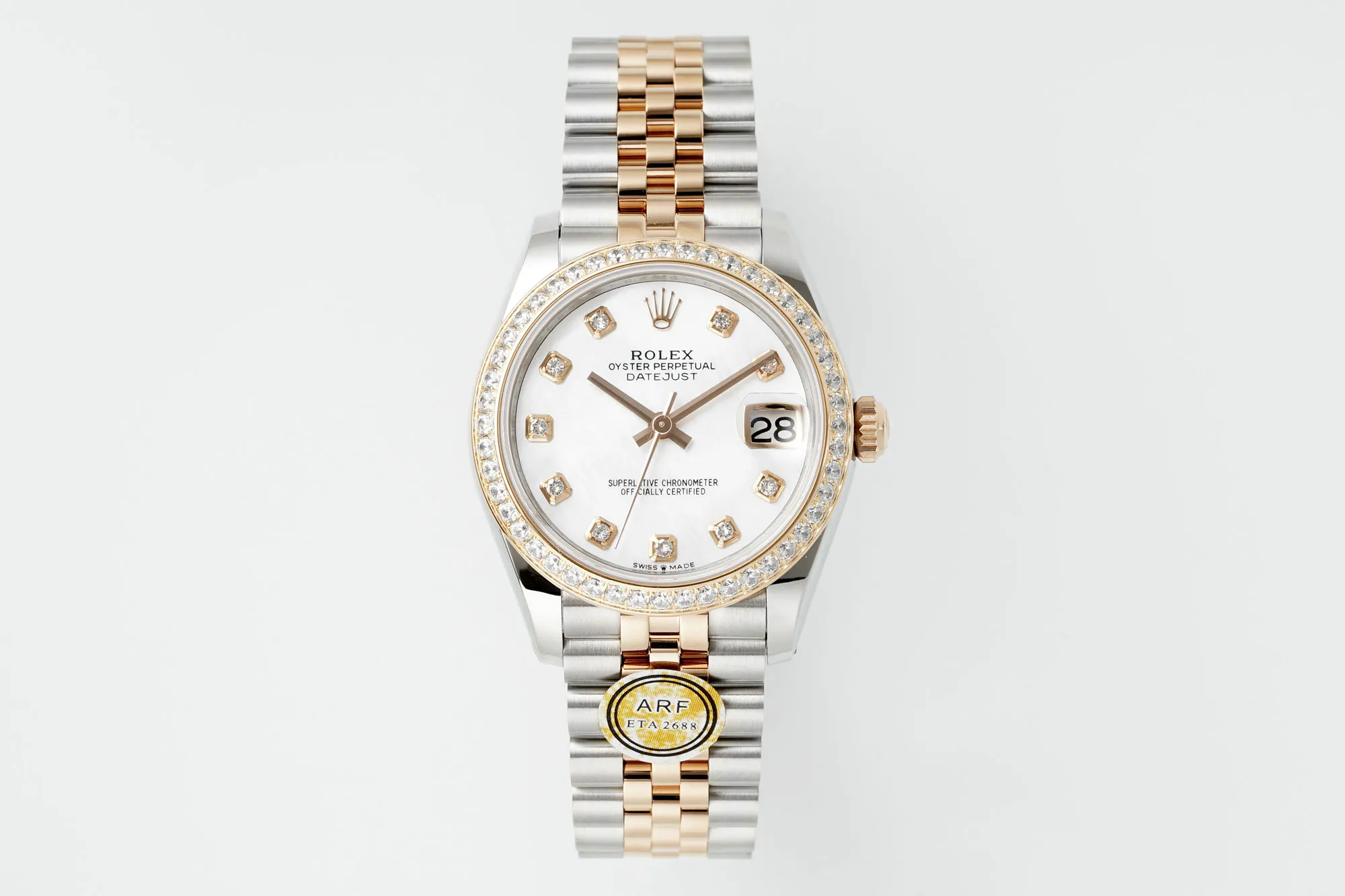 AR Factory Rolex Datejust 31mm White Dial Diamond Bezel Two-Tone Oystersteel and Yellow Gold Jubilee Bracelet Ladies Watch
