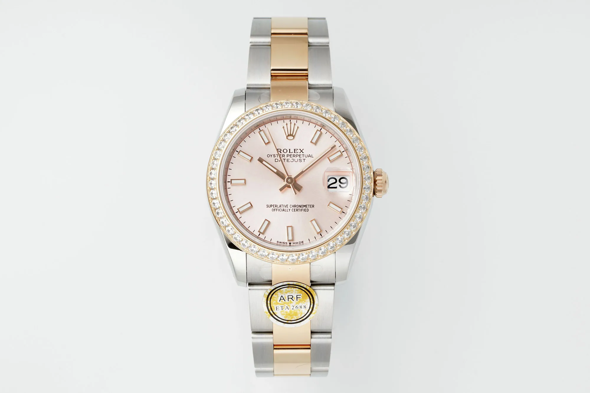 AR Factory Rolex Datejust 31mm Two-Tone Stainless Steel and Yellow Gold Pink Dial Diamond Bezel Women's Watch