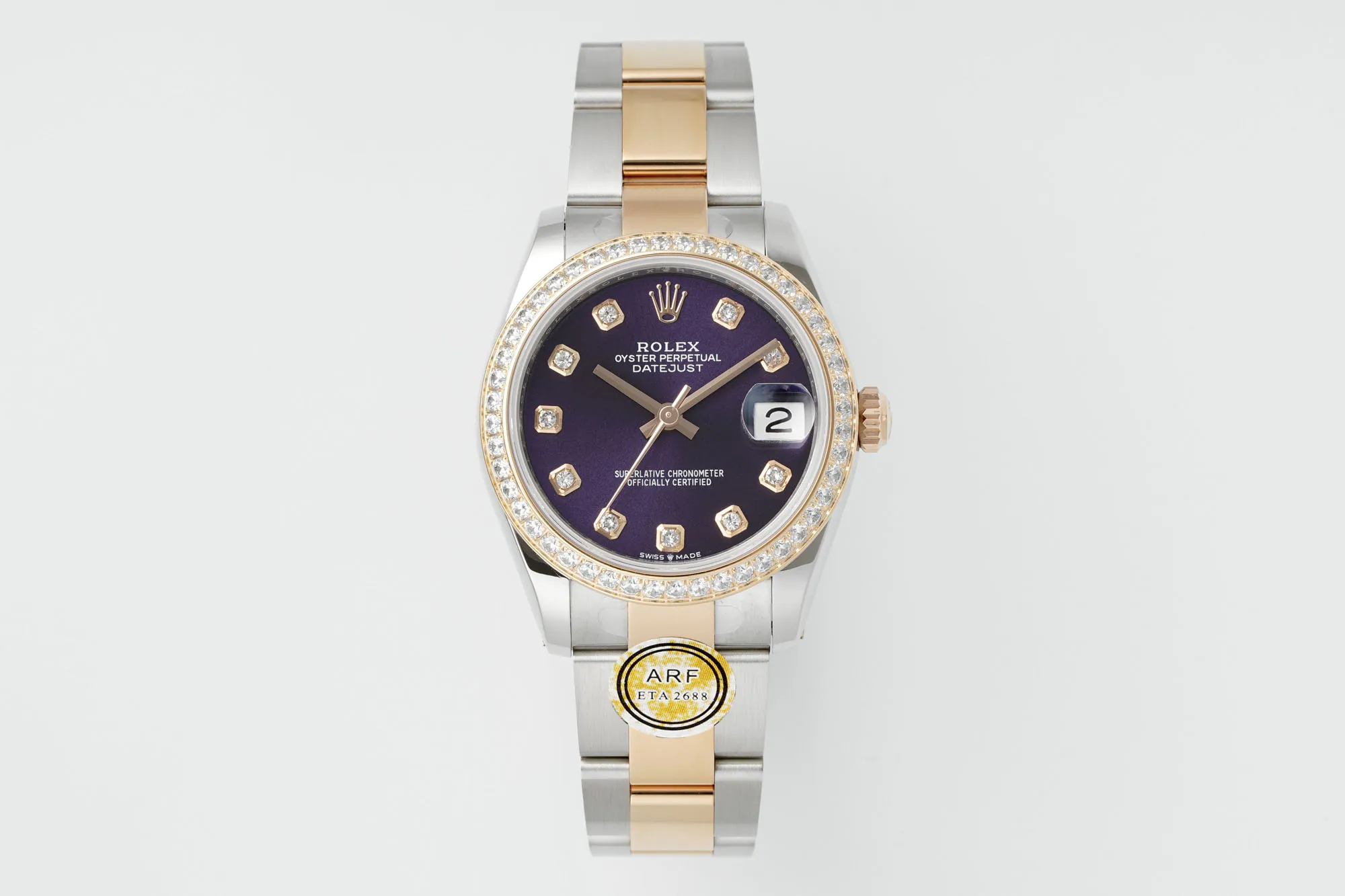AR Factory Rolex Datejust 31mm Purple Dial Diamond Bezel Two-Tone Stainless Steel and Rose Gold Automatic Women's Watch