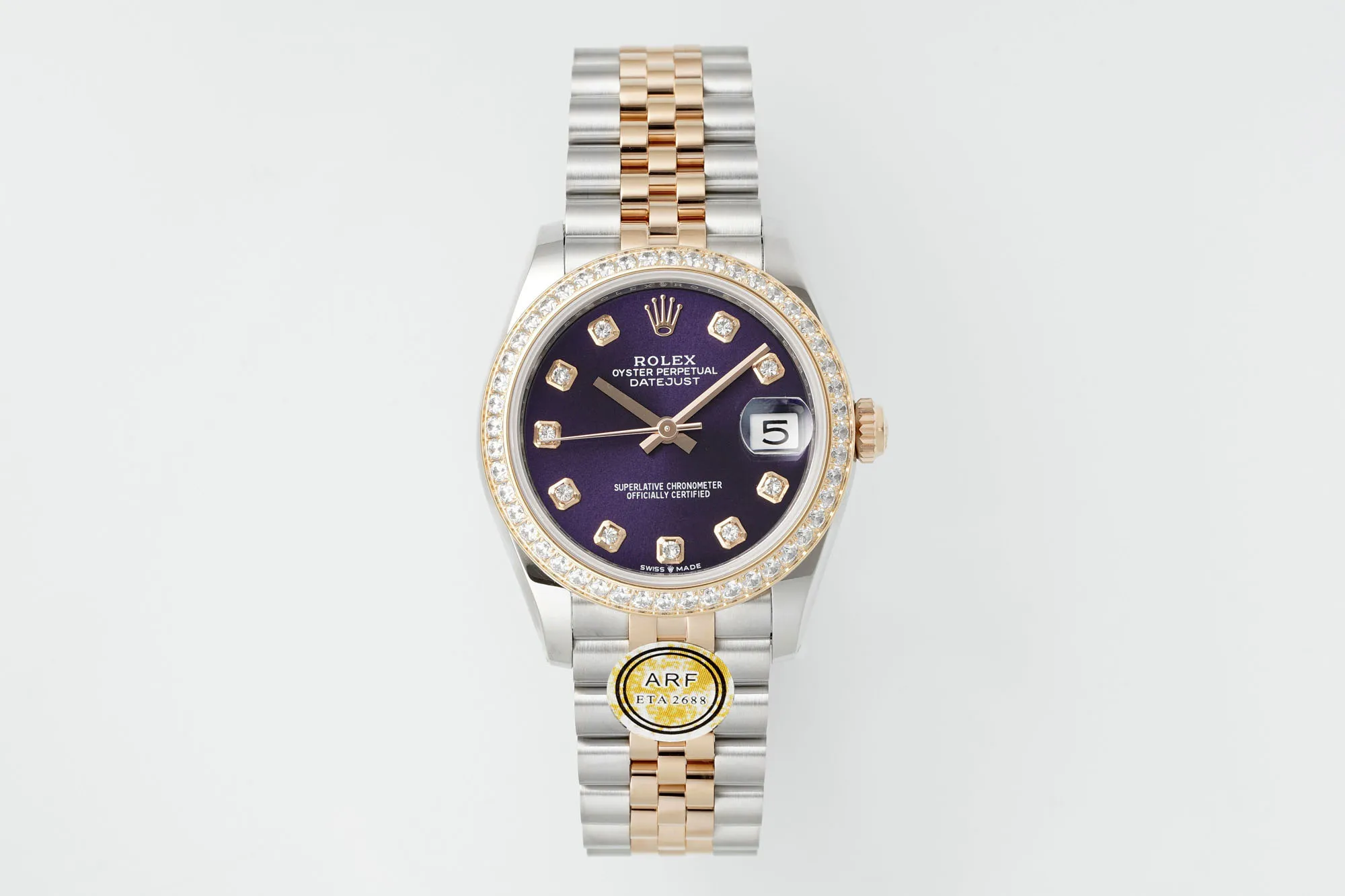 AR Factory Rolex Datejust 31mm Aubergine Dial Diamond Bezel Two-Tone Jubilee Bracelet Ladies Watch
