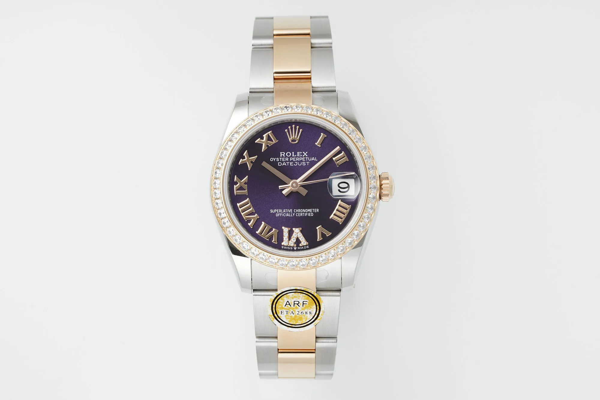 AR Factory Rolex Datejust 31mm Purple Dial Diamond Bezel Two-Tone Oyster Bracelet Ladies Watch