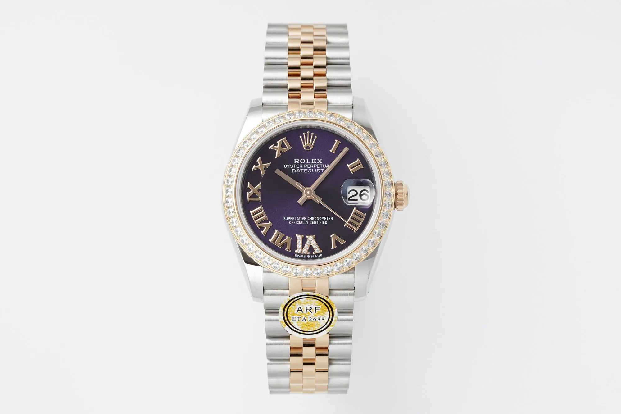 AR Factory Rolex Datejust 31mm Two-Tone Steel and Yellow Gold Aubergine Diamond Dial Jubilee Bracelet Watch
