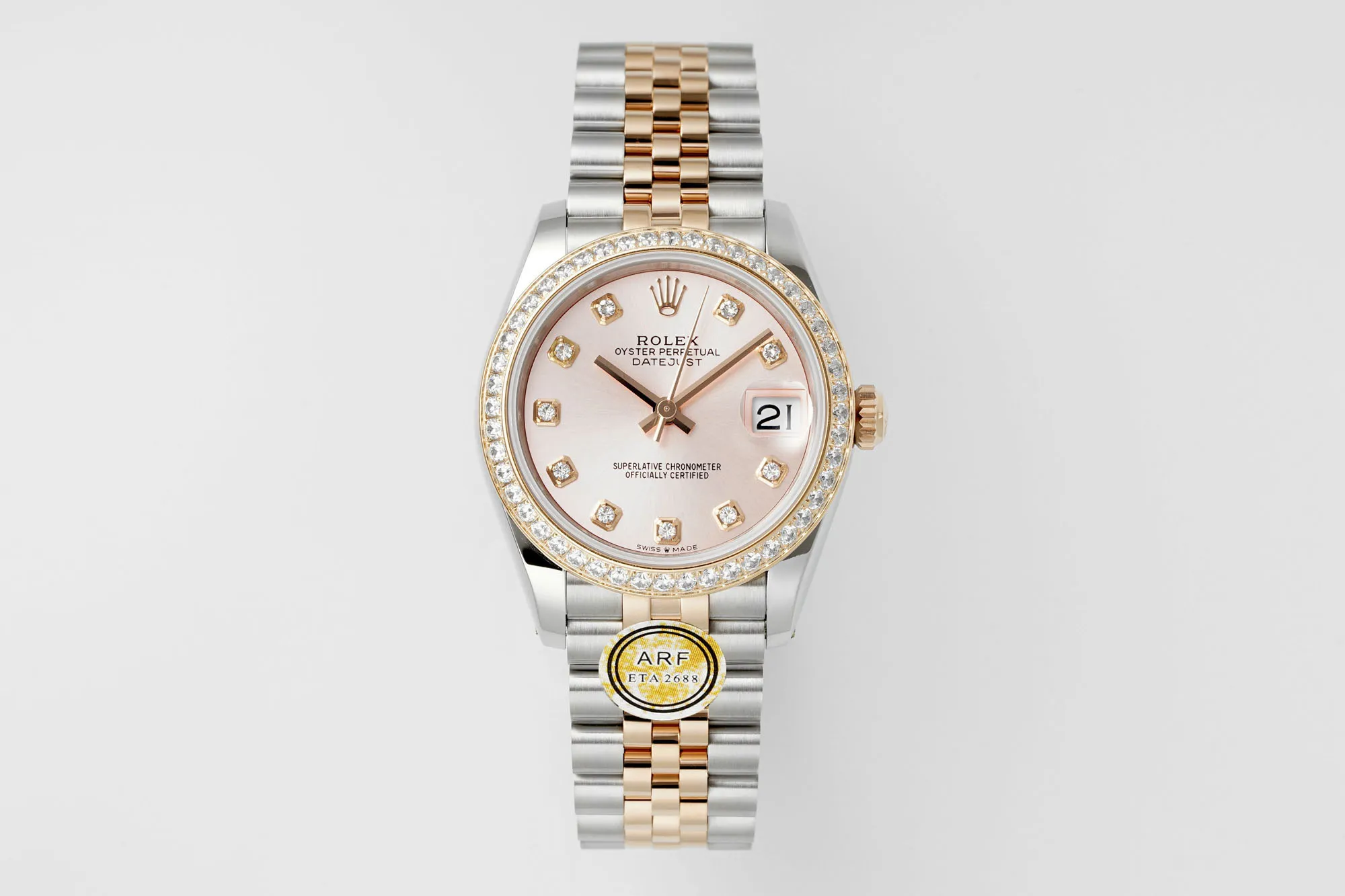 AR Factory Rolex Datejust 31mm Two-Tone Oystersteel and Yellow Gold Pink Dial Diamond Bezel Jubilee Bracelet Women's Watch