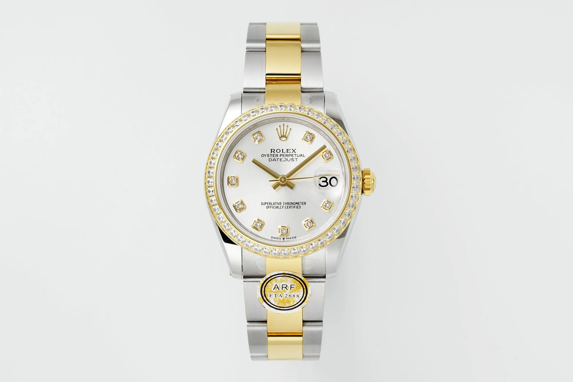 AR Factory Rolex Lady-Datejust 28mm White Dial Diamond Bezel Two-Tone Stainless Steel and Yellow Gold Oyster Bracelet Watch