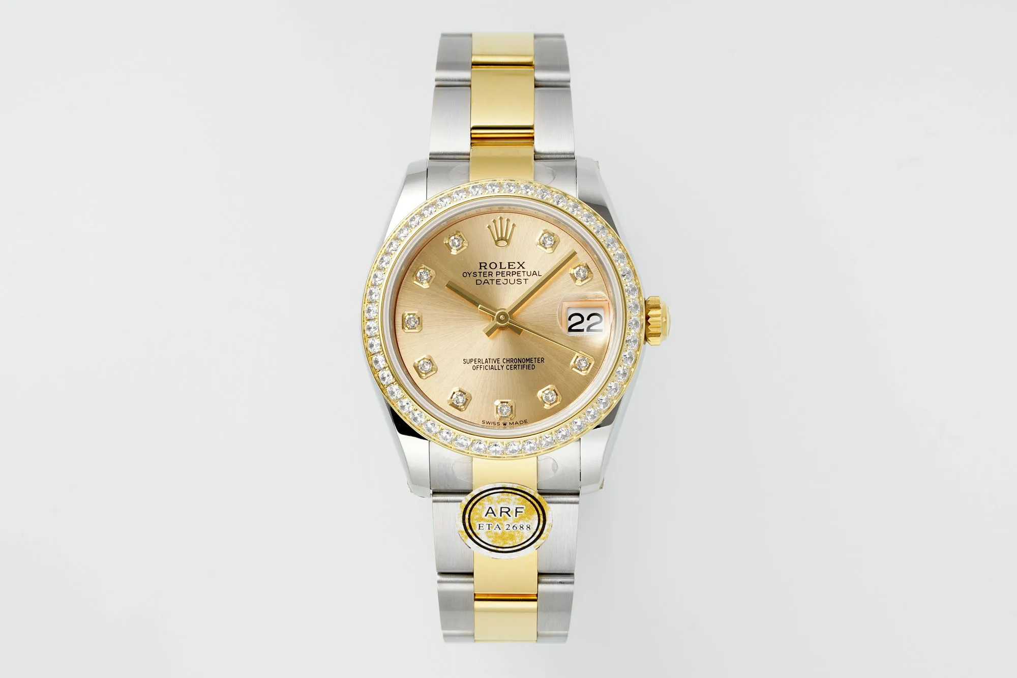 AR Factory Rolex Datejust 31mm Two-Tone Yellow Gold & Stainless Steel Champagne Diamond Dial Ladies Watch