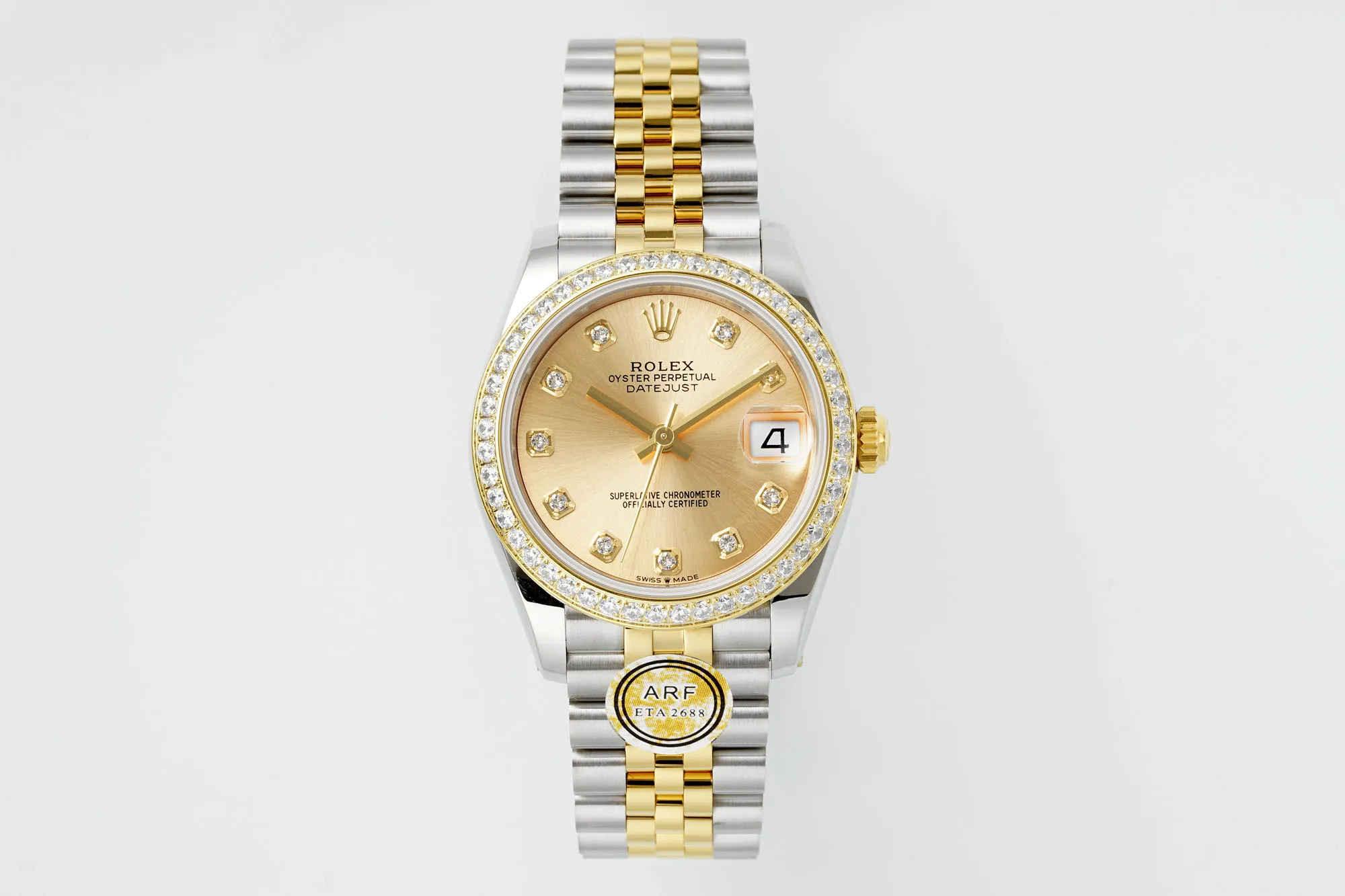 AR Factory Rolex Datejust 31mm Champagne Dial Diamond Bezel Two-Tone Yellow Gold & Stainless Steel Jubilee Bracelet Women's Watch