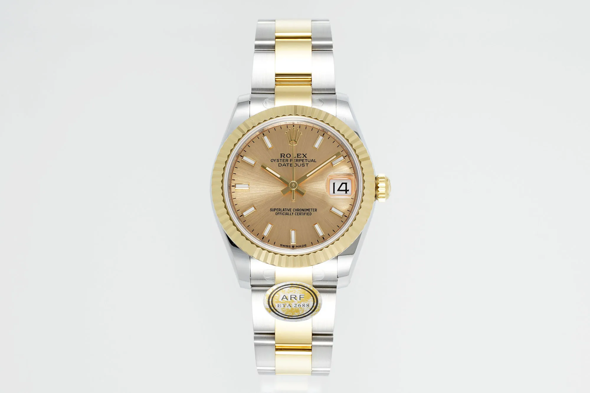 AR Factory Rolex Lady-Datejust 31mm Two-Tone Yellow Gold and Steel Champagne Dial Fluted Bezel Oyster Bracelet Luxury Watch