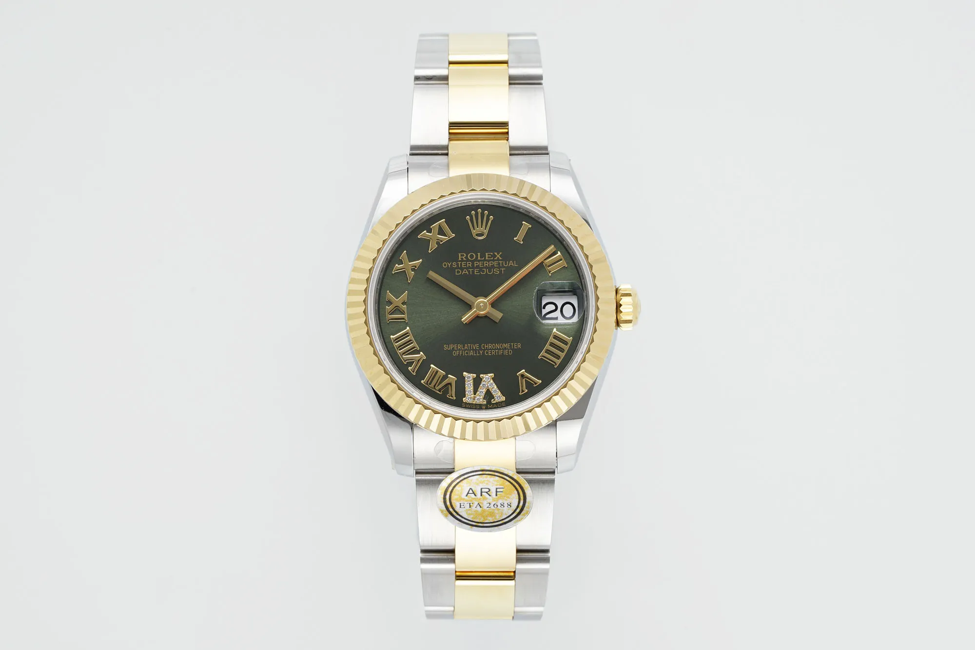 AR Factory Rolex Datejust 31mm Two-Tone Stainless Steel and Yellow Gold Green Dial Roman Numerals Women's Watch