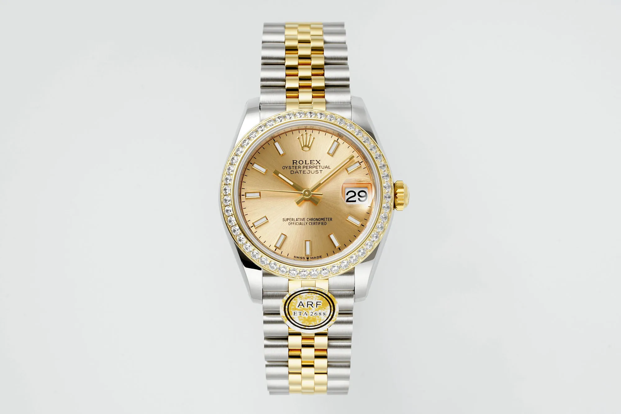 AR Factory Rolex Lady-Datejust 31mm Champagne Dial Diamond-Set Bezel Two-Tone Yellow Gold and Steel Jubilee Bracelet Luxury Watch