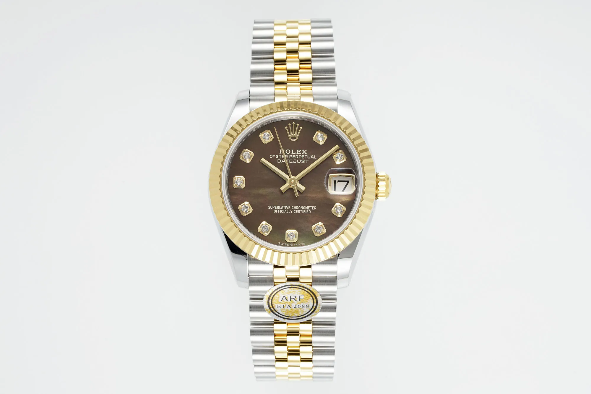 AR Factory Rolex Datejust 31mm Stainless Steel and Yellow Gold Chocolate Diamond Dial Jubilee Bracelet Watch