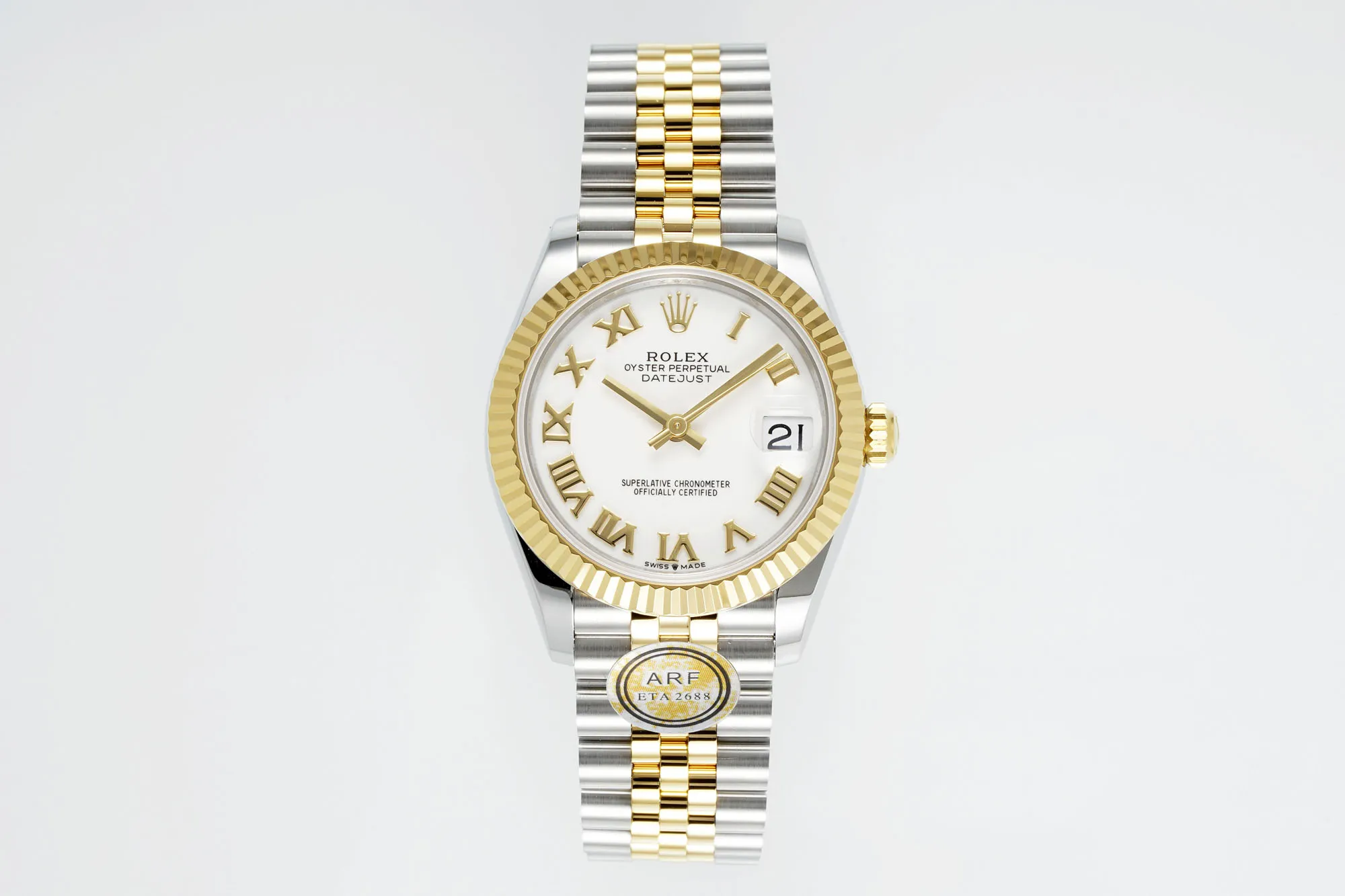 AR Factory Rolex Datejust 36mm Two-Tone Stainless Steel and Yellow Gold White Dial Roman Numerals Fluted Bezel Jubilee Bracelet Luxury Watch