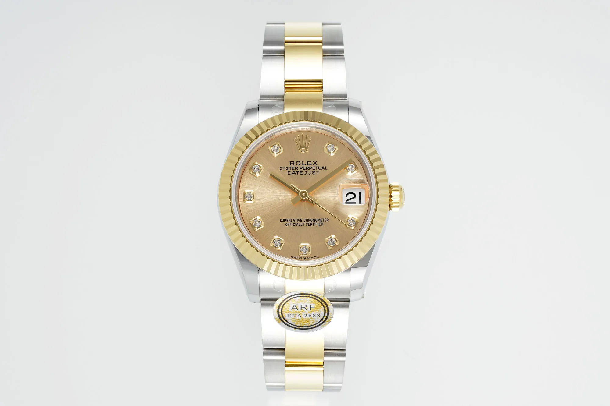AR Factory Rolex Datejust 31mm Two-Tone Yellow Gold and Steel Oyster Bracelet Champagne Diamond Dial Ladies Watch