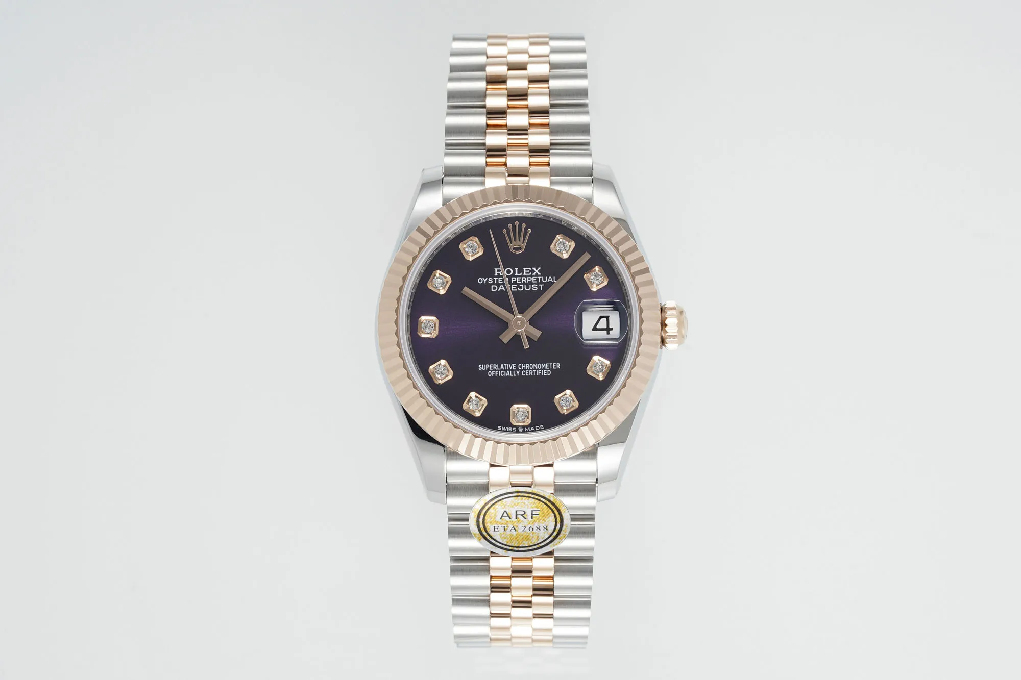 AR Factory Rolex Lady-Datejust 31mm Everose Gold & Steel Aubergine Diamond Dial Jubilee Bracelet Watch