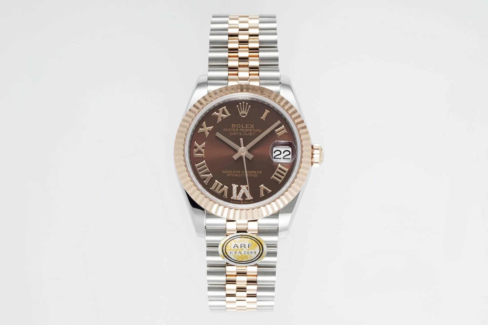 AR Factory Rolex Datejust 31mm Chocolate Dial Roman Numerals Two-Tone Rose Gold and Steel Jubilee Bracelet Women's Watch