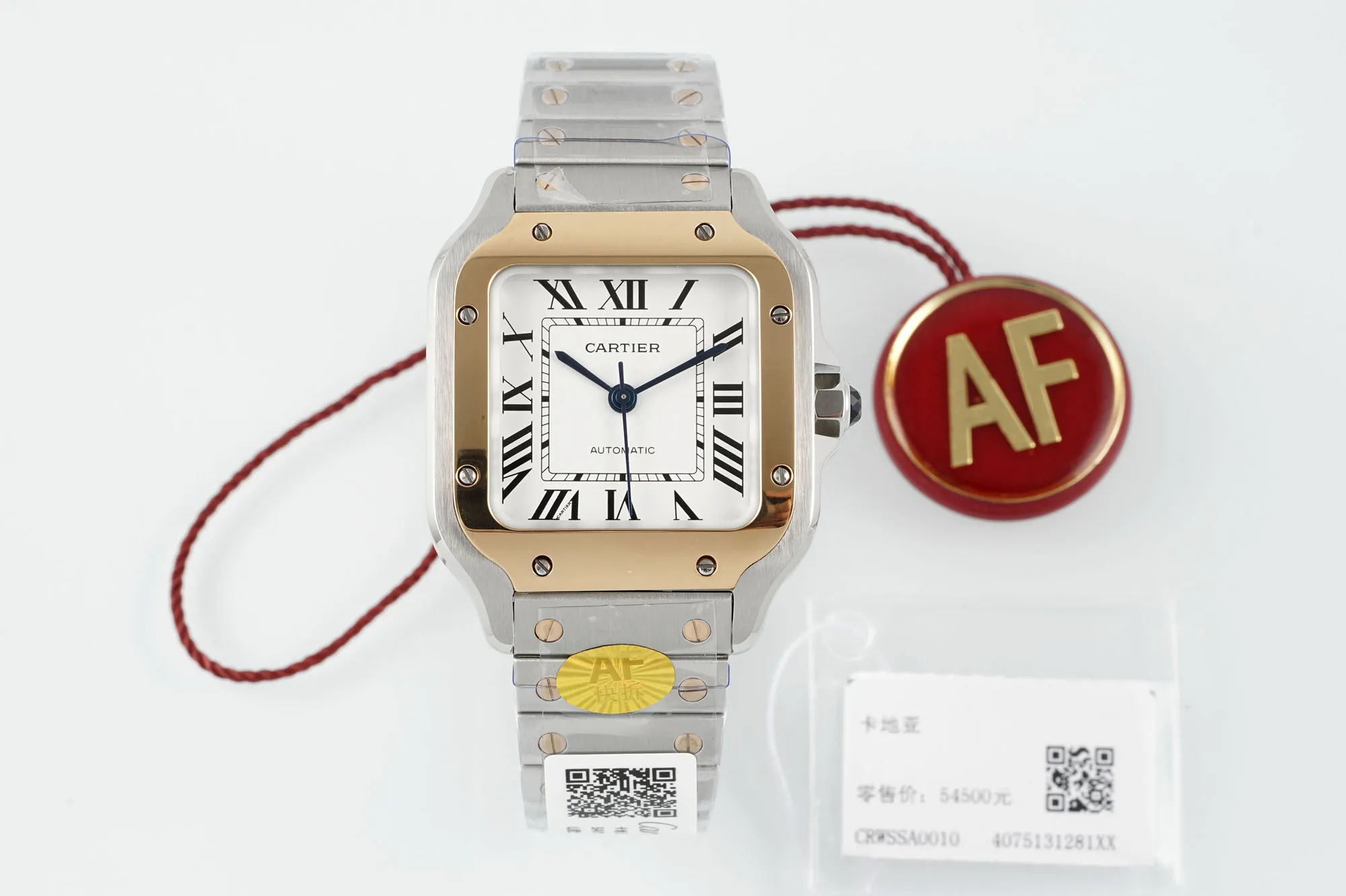 Cartier Santos de Cartier Medium Automatic Watch Two-Tone Stainless Steel and Yellow Gold White Roman Dial