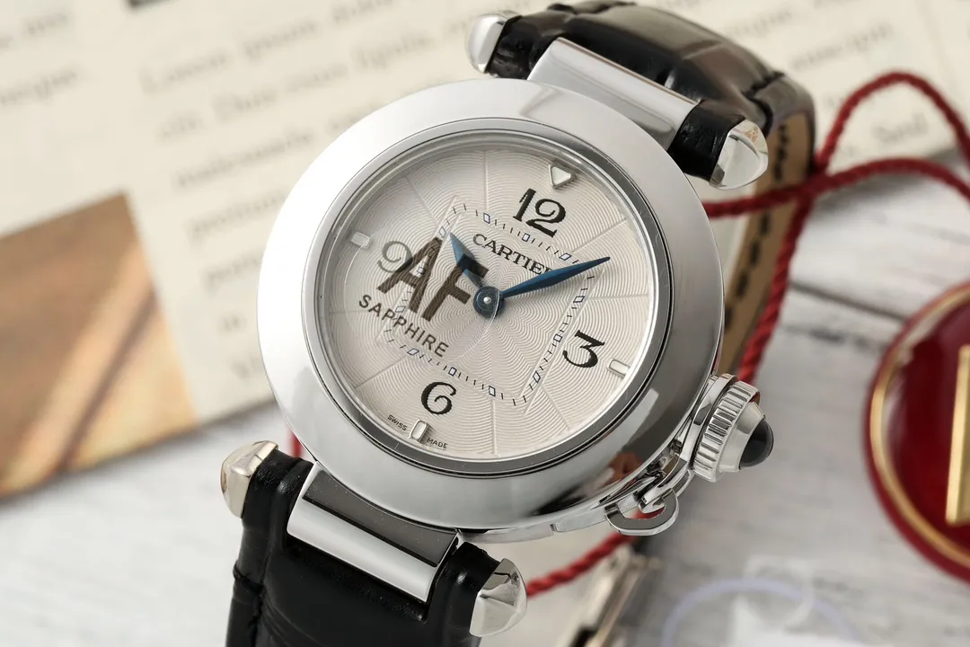 Cartier Ballon Bleu Silver Dial Black Leather Strap Stainless Steel Women's Quartz Watch