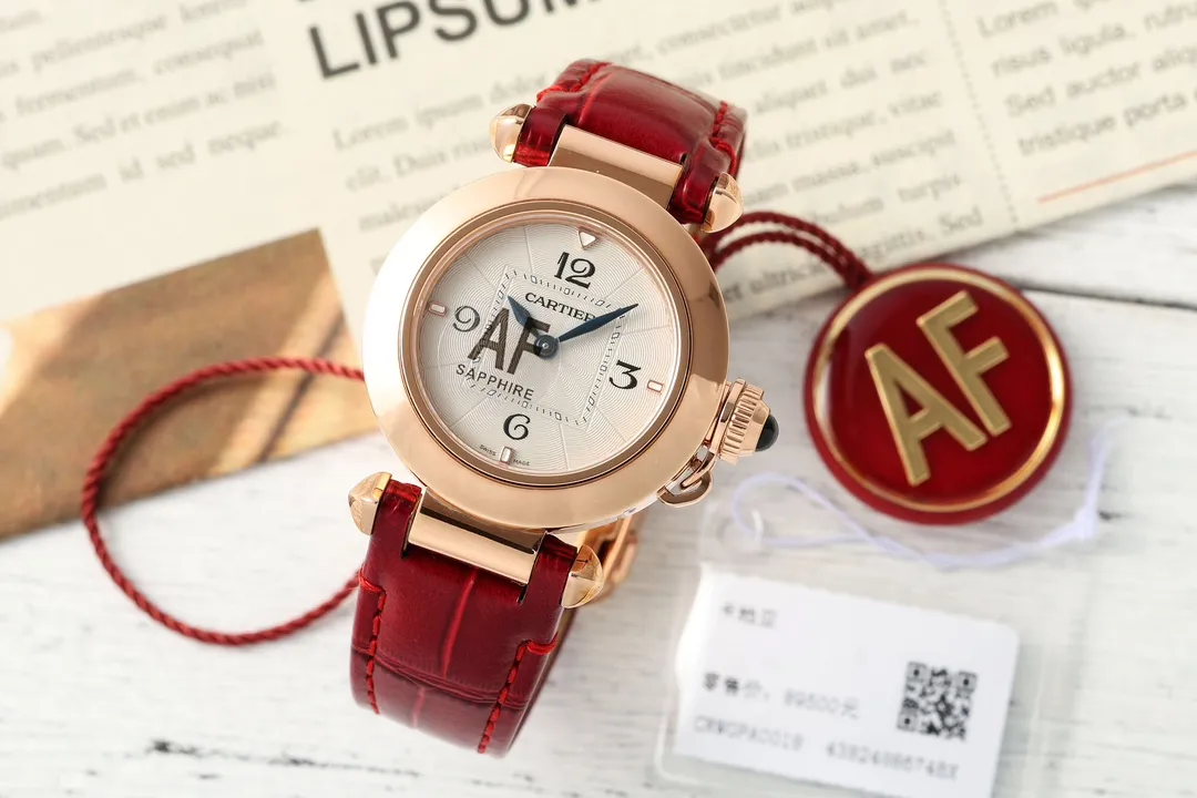 Cartier Pasha de Cartier Rose Gold Case Red Alligator Leather Strap Women's Quartz Watch with Sapphire Crystal