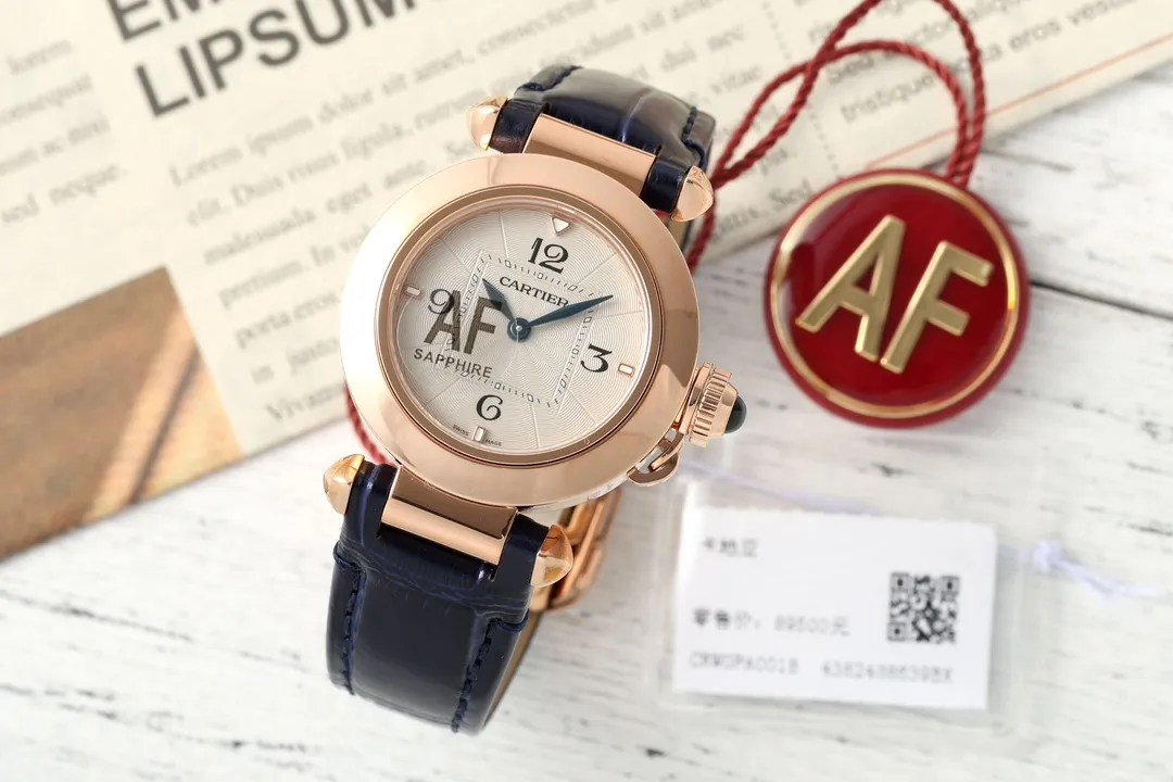 AF Factory AF Sapphire Rose Gold Blue Leather Strap Roman Numeral Dial Women's Luxury Watch