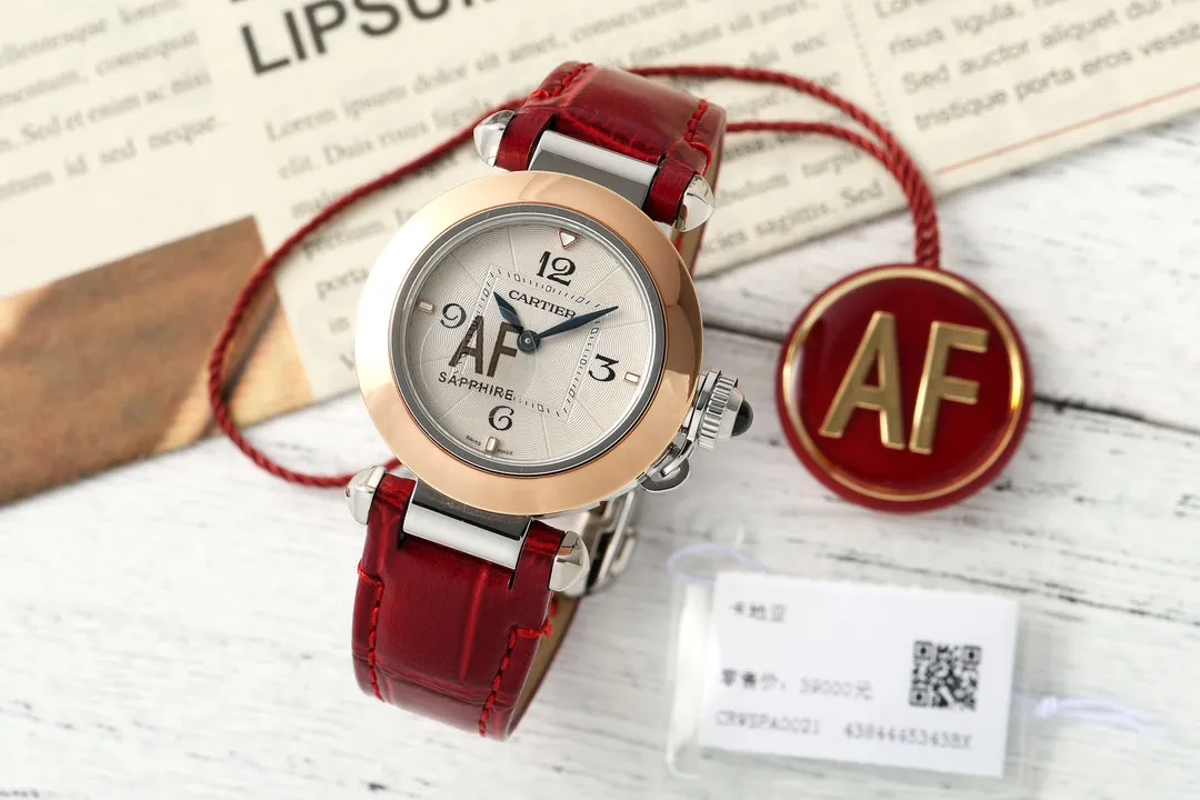 Cartier Pasha de Cartier Rose Gold Automatic Watch with Red Leather Strap and White Dial