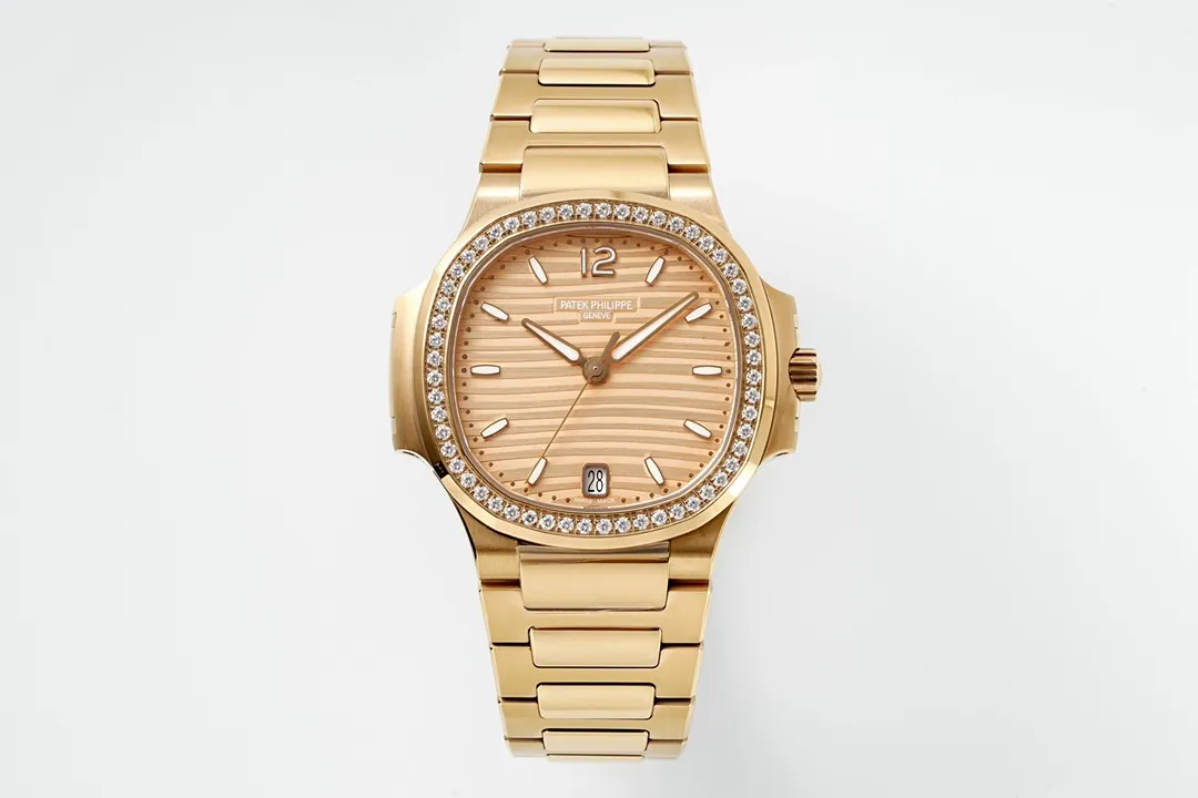 3K Factory Patek Philippe Nautilus Rose Gold Diamond Bezel Striped Dial Women's Luxury Watch