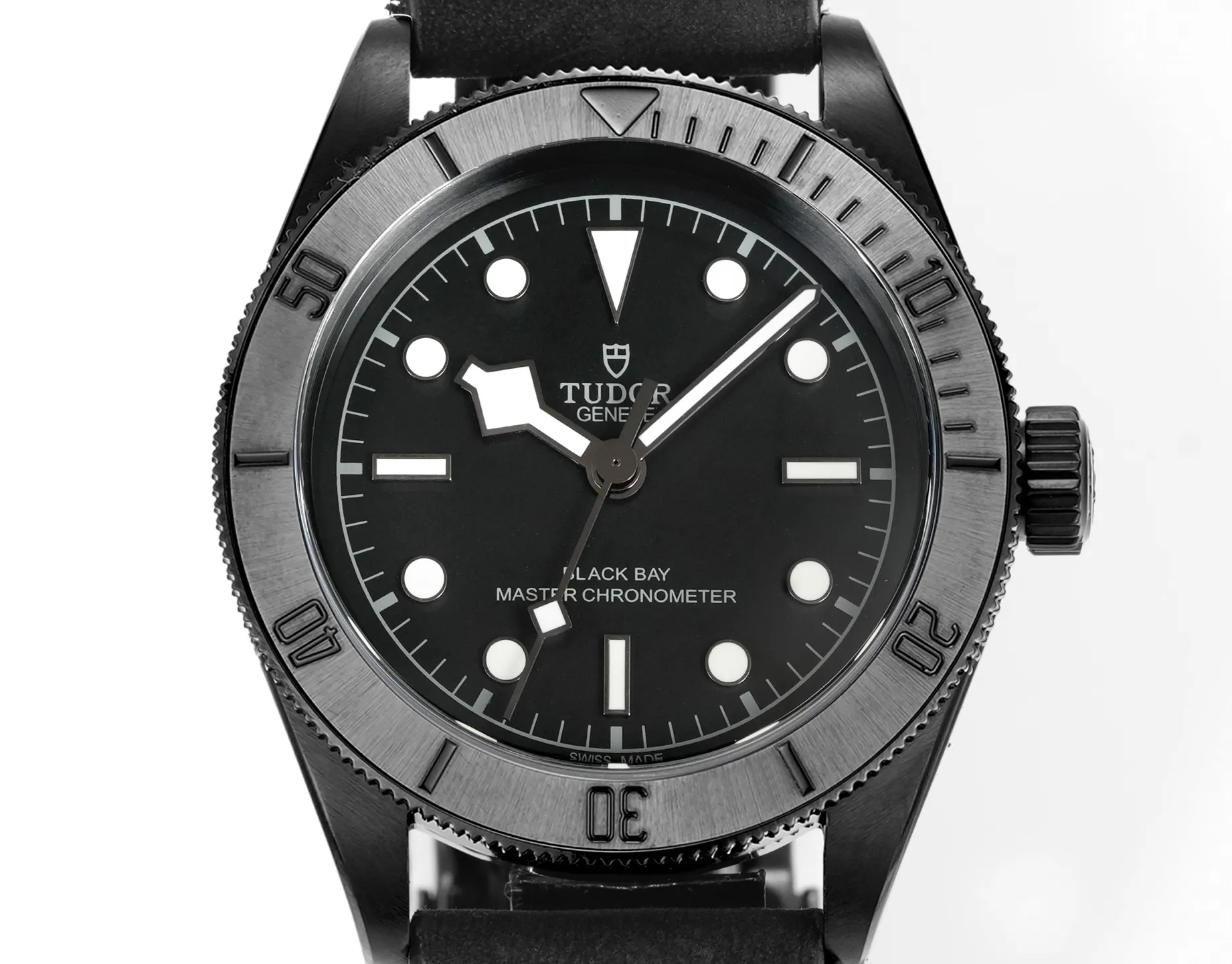 Tudor Black Bay Master Chronometer Black Dial Leather Strap Men's Diver Watch