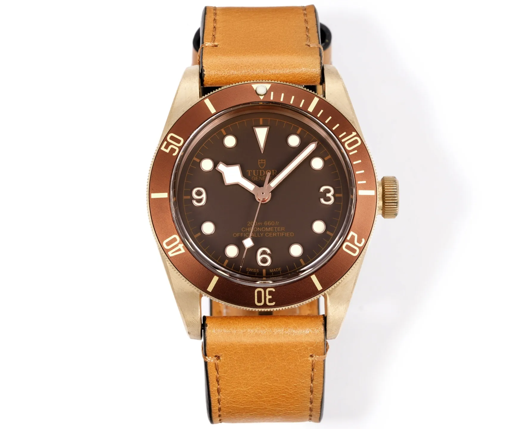 Tudor Black Bay Bronze Automatic Men's Diver Watch with Brown Dial and Tan Leather Strap