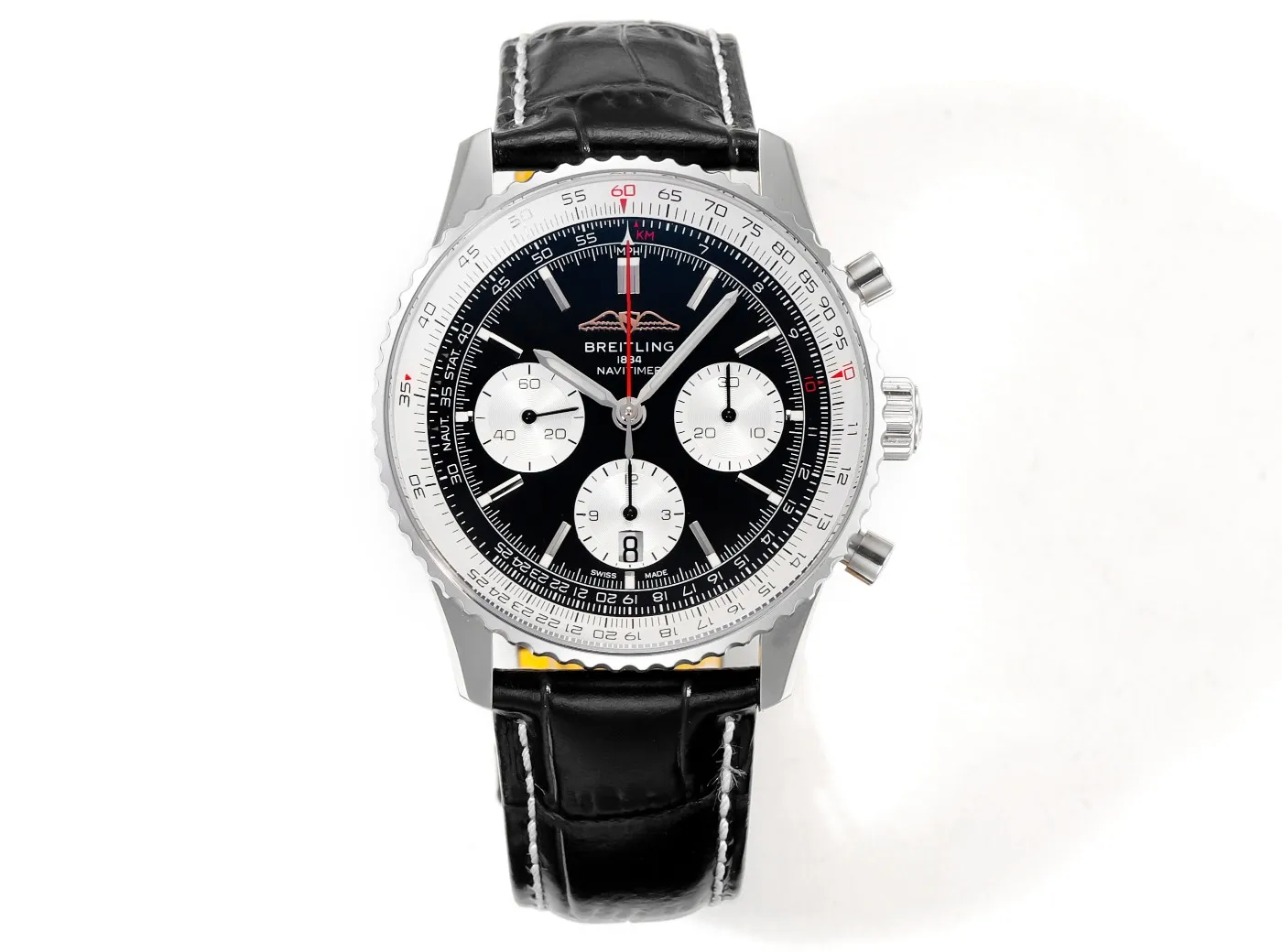 BLS Factory Breitling Navitimer Chronograph Automatic Men's Watch - Black Dial, White Subdials, Blac