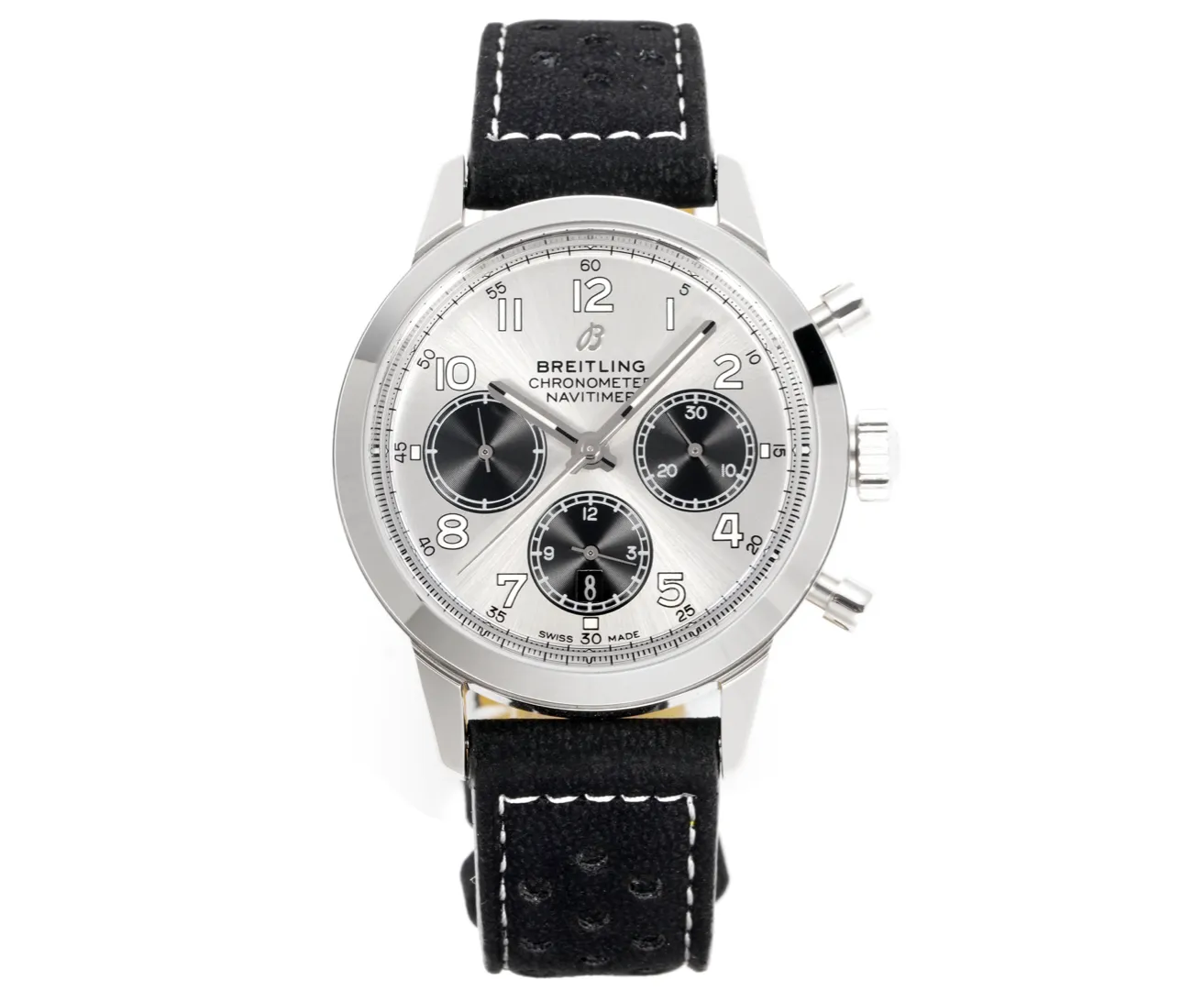 BLS Factory Breitling Navitimer Chronograph Watch with Silver Dial, Black Subdials