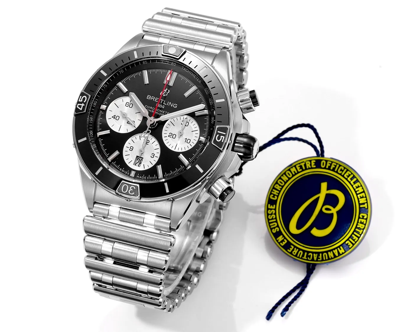 BLS Factory Breitling Super Chronomat B01 Chronograph 44mm Black Dial Stainless Steel Bracelet Watch