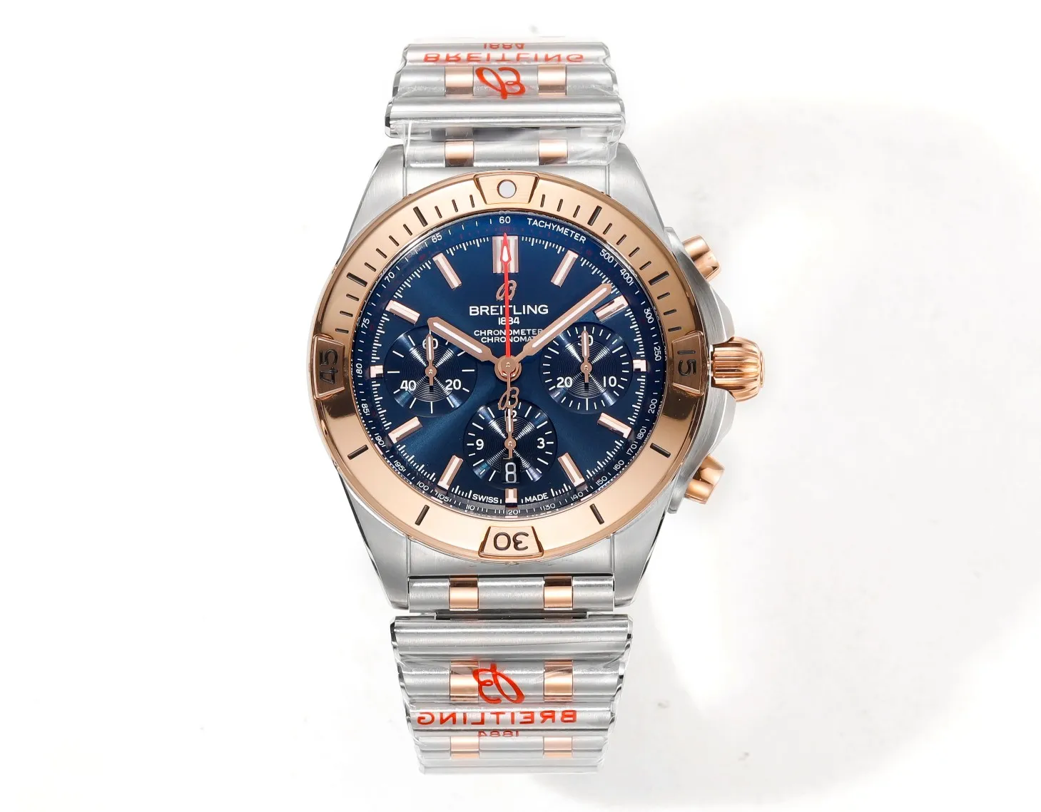 BLS Factory Breitling Chronomat Automatic Chronograph Watch - Blue Dial, Two-Tone Stainless Steel