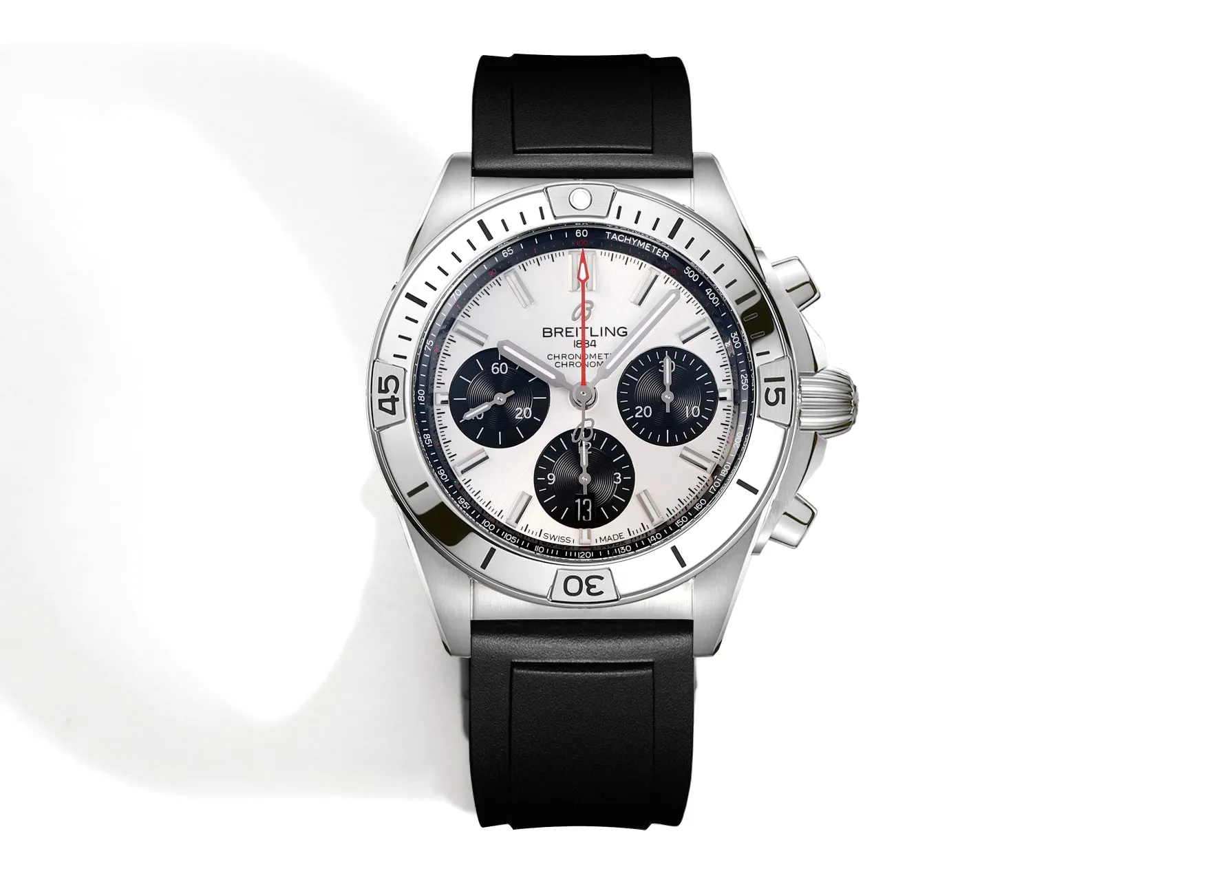 BLS Factory Breitling Chronomat B01 Automatic Chronograph Watch - Silver Case, White Panda Dial