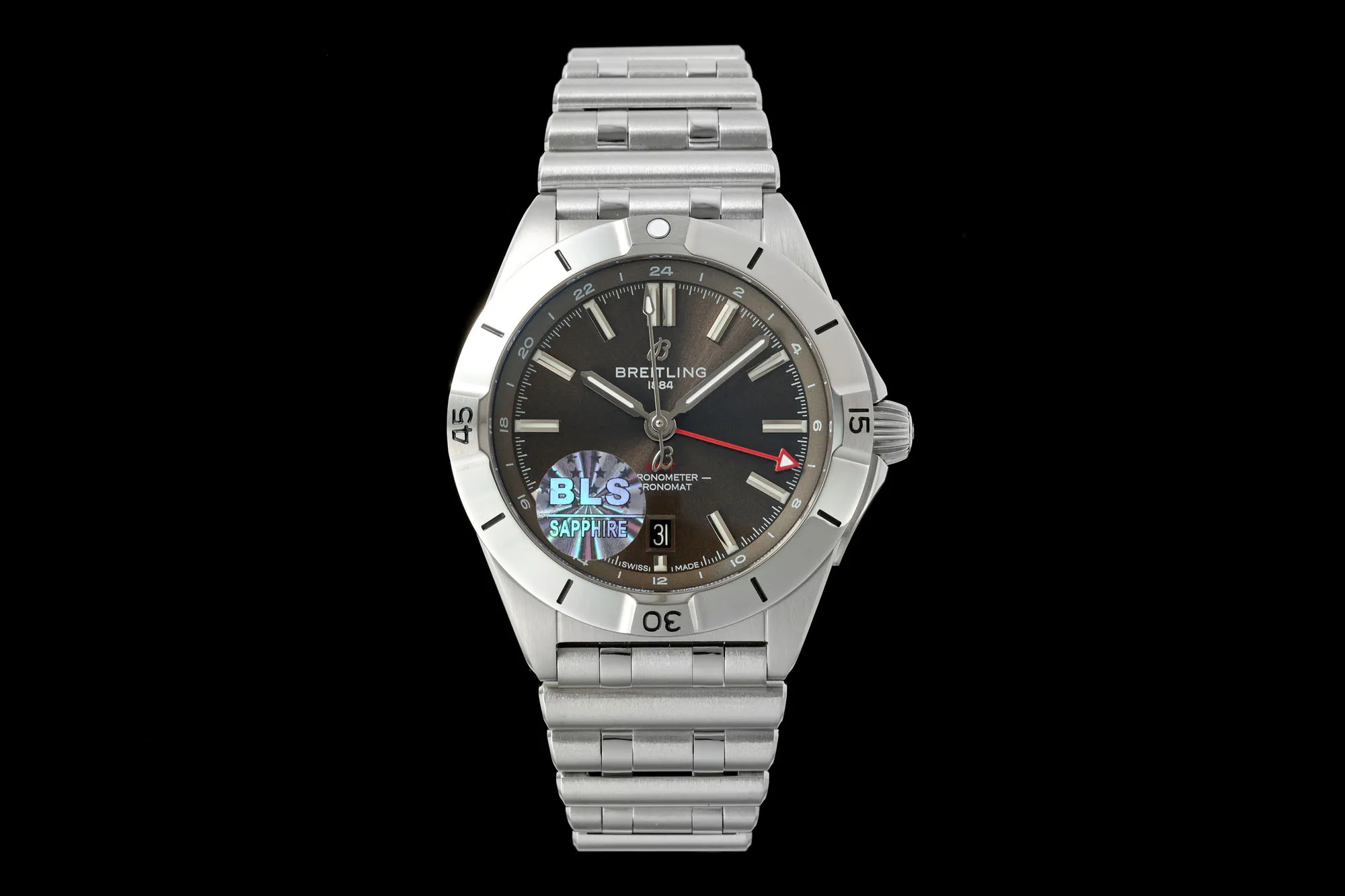 BLS Factory Breitling Chronomat B01 42 Automatic Men's Watch - Black Dial, Stainless Steel Bracelet