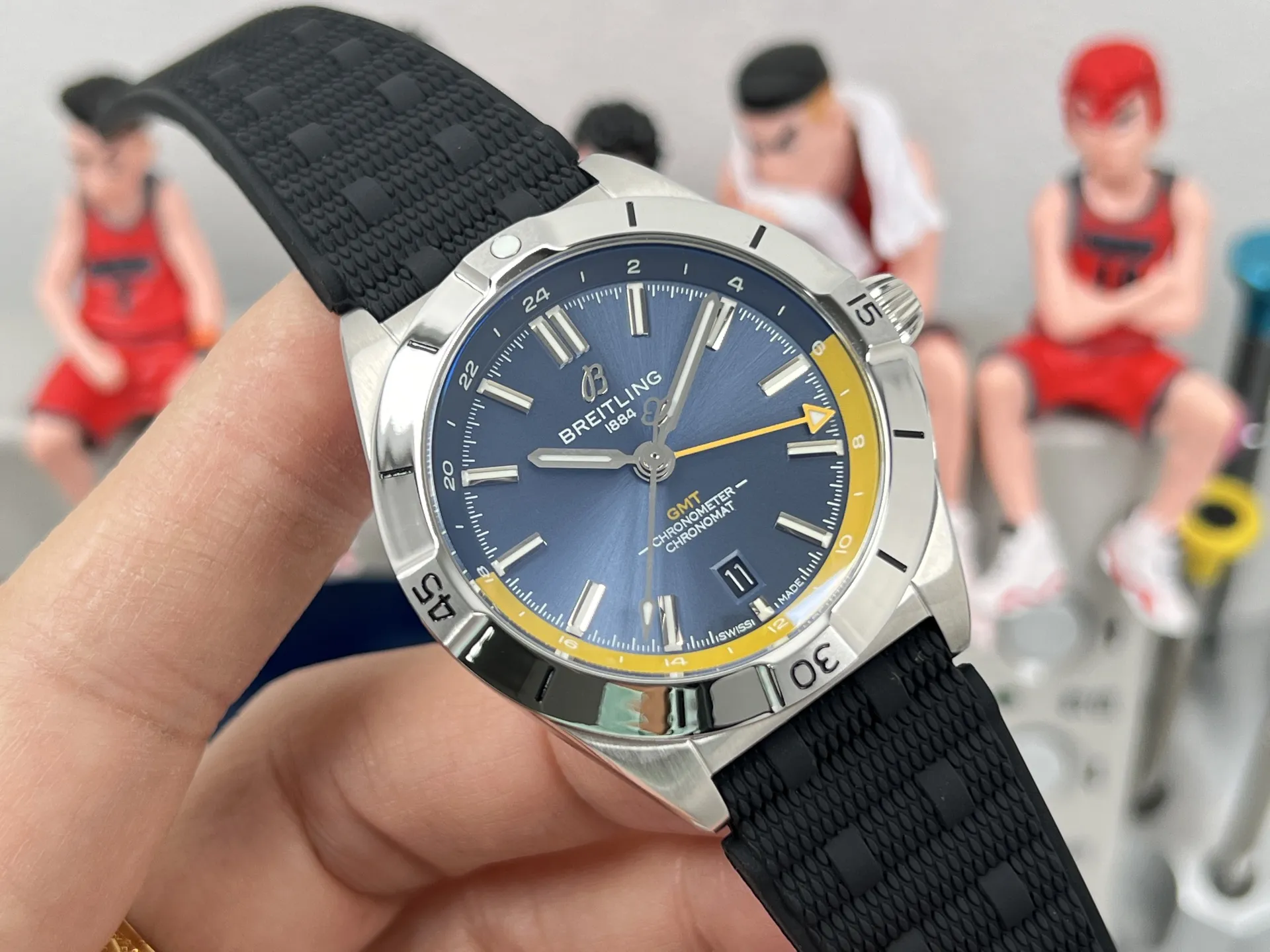 BLS Factory Breitling Endurance Pro Quartz Chronograph Blue Dial Yellow Bezel Black Rubber Watch