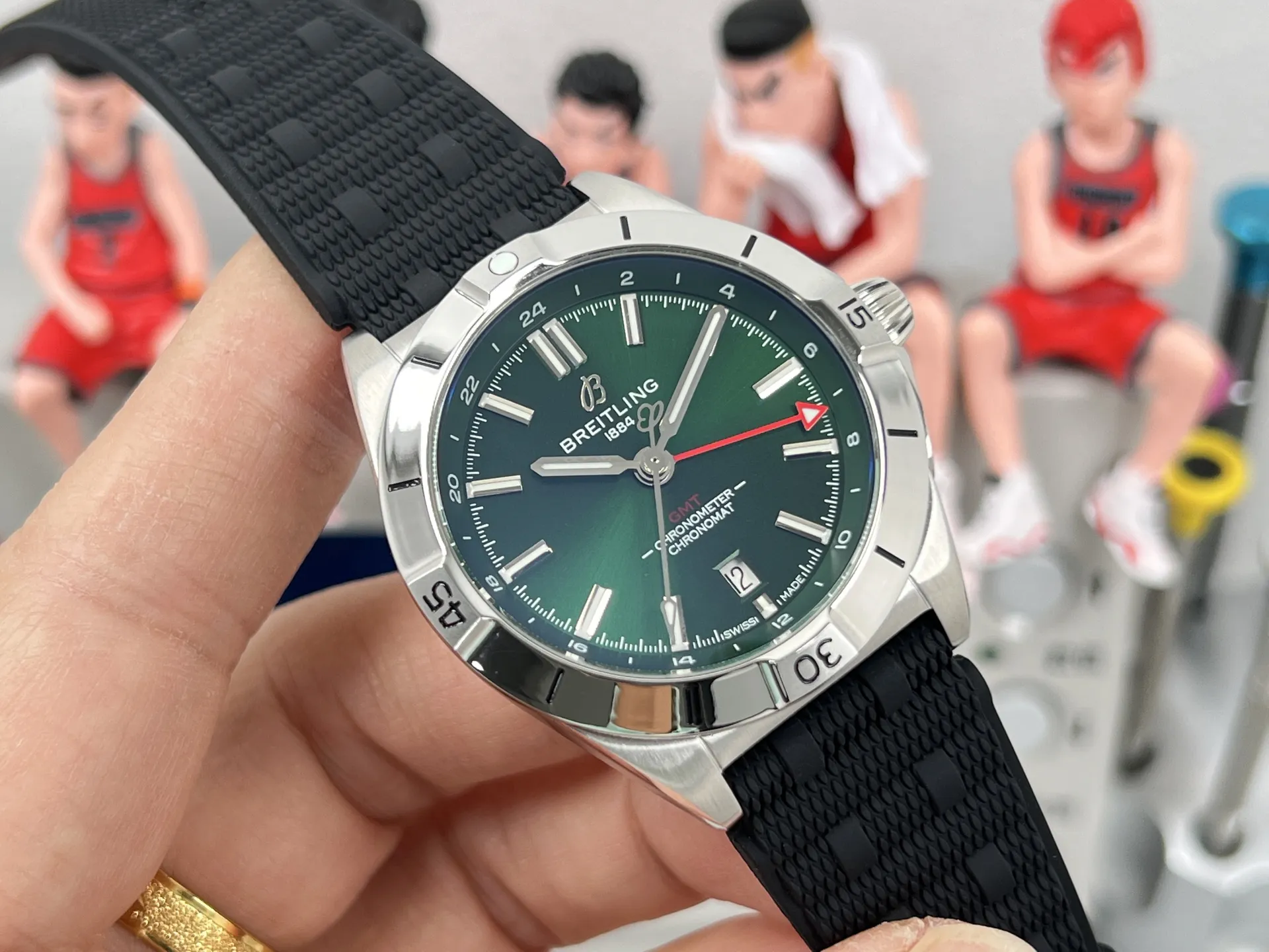 BLS Factory Breitling Superocean Automatic 42mm Green Dial Silver Case Black Rubber Strap Watch
