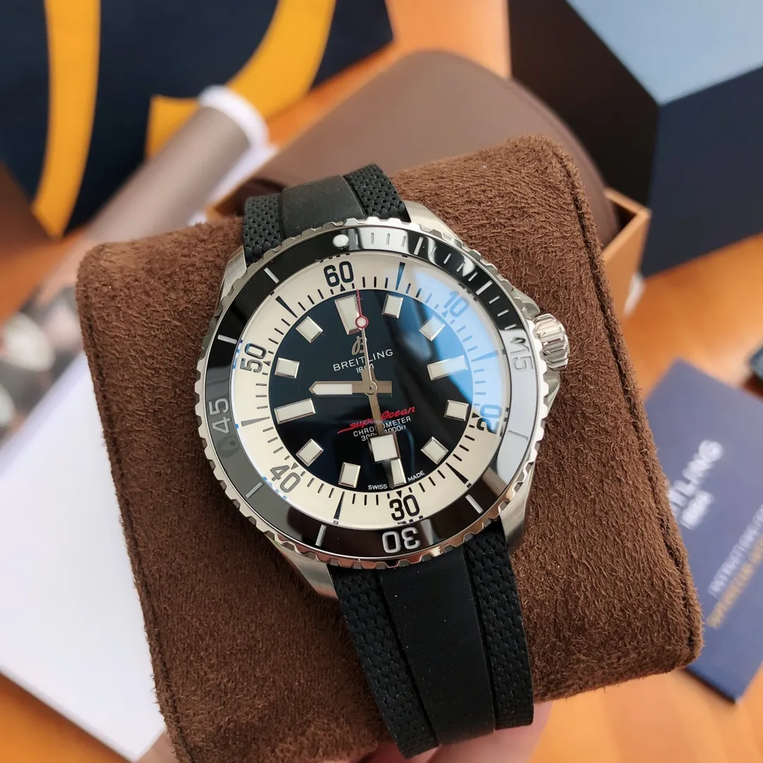 BLS Factory Breitling Superocean Automatic Black Dial Silver Bezel Men's Diver Watch