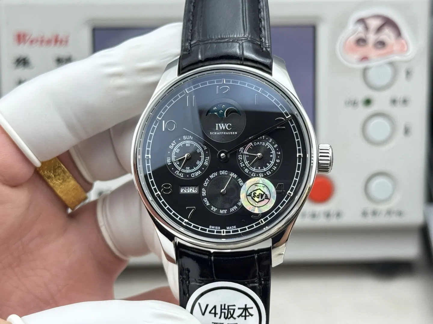 IWC Portugieser Perpetual Calendar Black Dial Automatic Men's Watch with Leather Strap