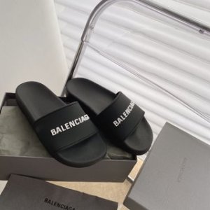 Balenciaga Pool Slides in Black with white logo