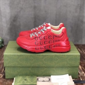 GUCCI Aria 100th Anniversary Rhyton Sneakers Printed Leather Red