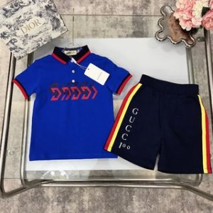 Gucci 2022 Boy's Polo Shirt and Shorts Set in blue