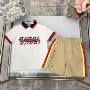 Gucci 2022 Boy's Polo Shirt and Shorts Set in white